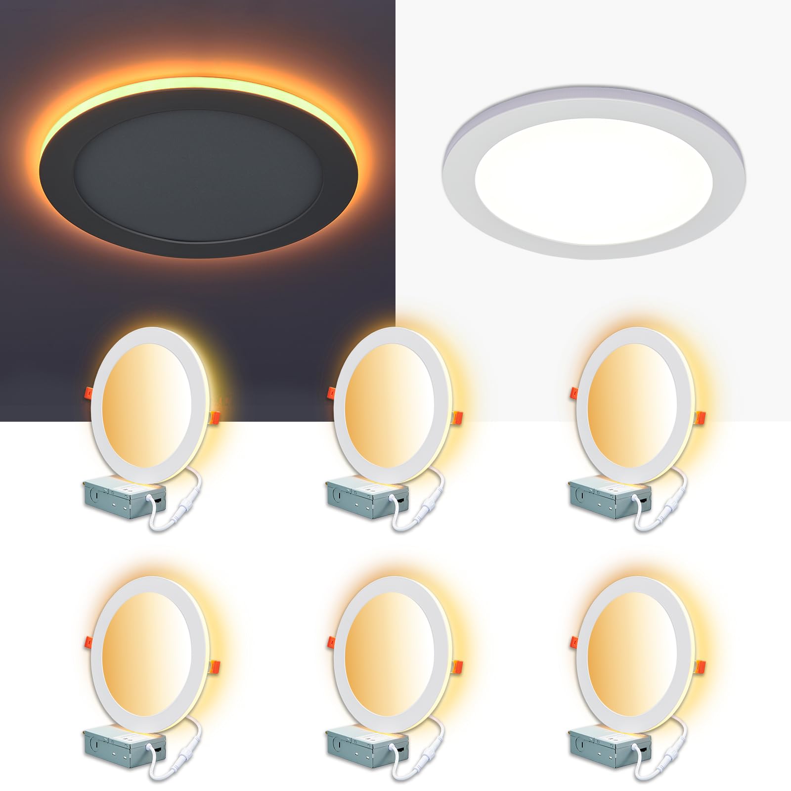 Cycevsun 6 Pack 8 Inch Led Recessed Lights With Night Light, Canless Wafer Downlight Ultra Thin, Dimmable & 5Cct Selectable, 15W, 1500Lm, Etl, 120-277V