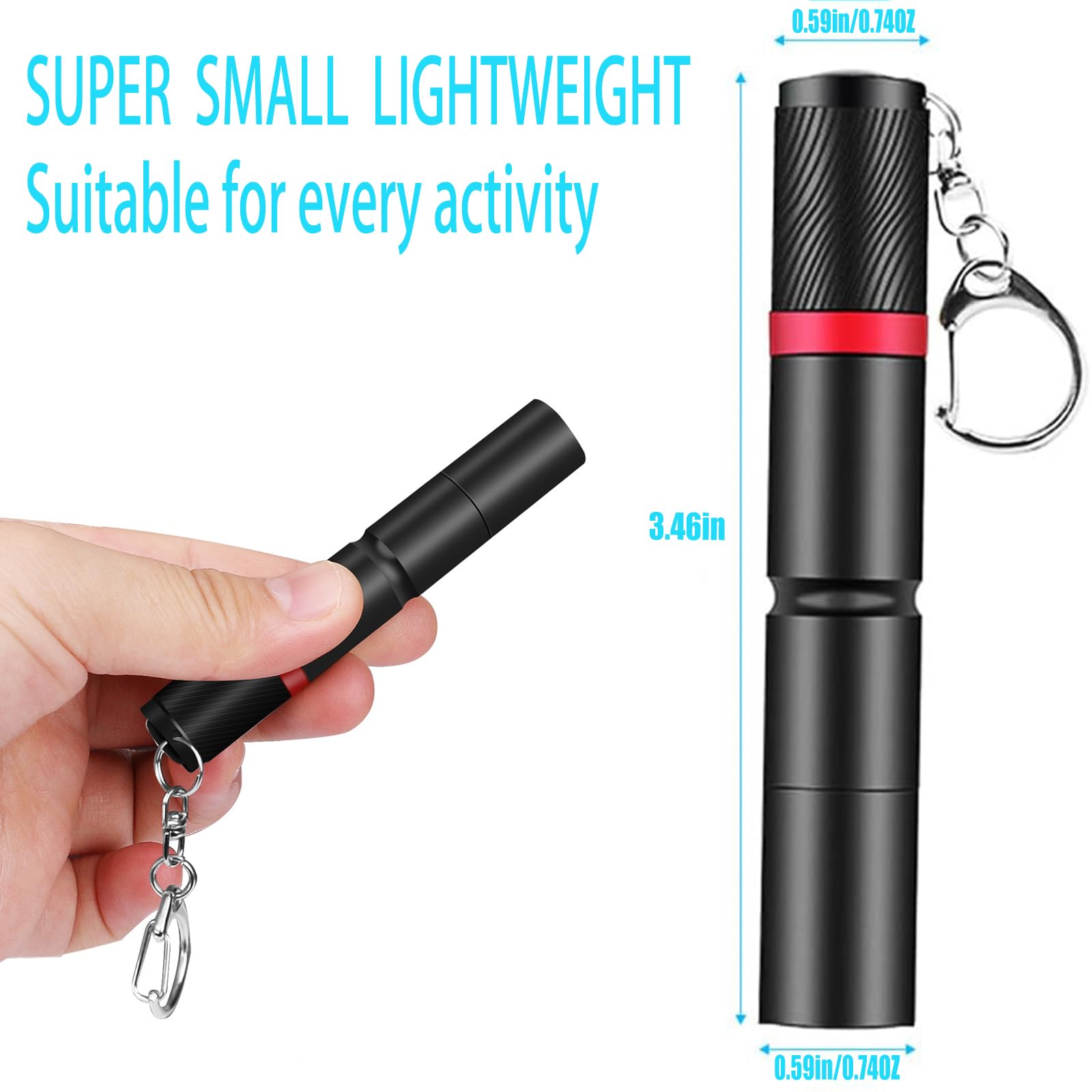 Hilngav Mini LED Keychain Flashlight 3 Pack, Black, AAA Battery, EDC Pen Light for Work & Emergency, Model B1B2-3