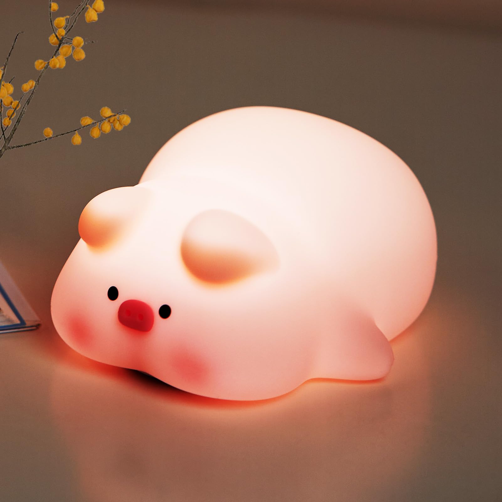 Vtiger Pink Pig Night Light, Led Squishy Cute Lamp,Night Light For Kids,Silicone Pig Light, Dimmable Girls Baby Bedroom Nightlig