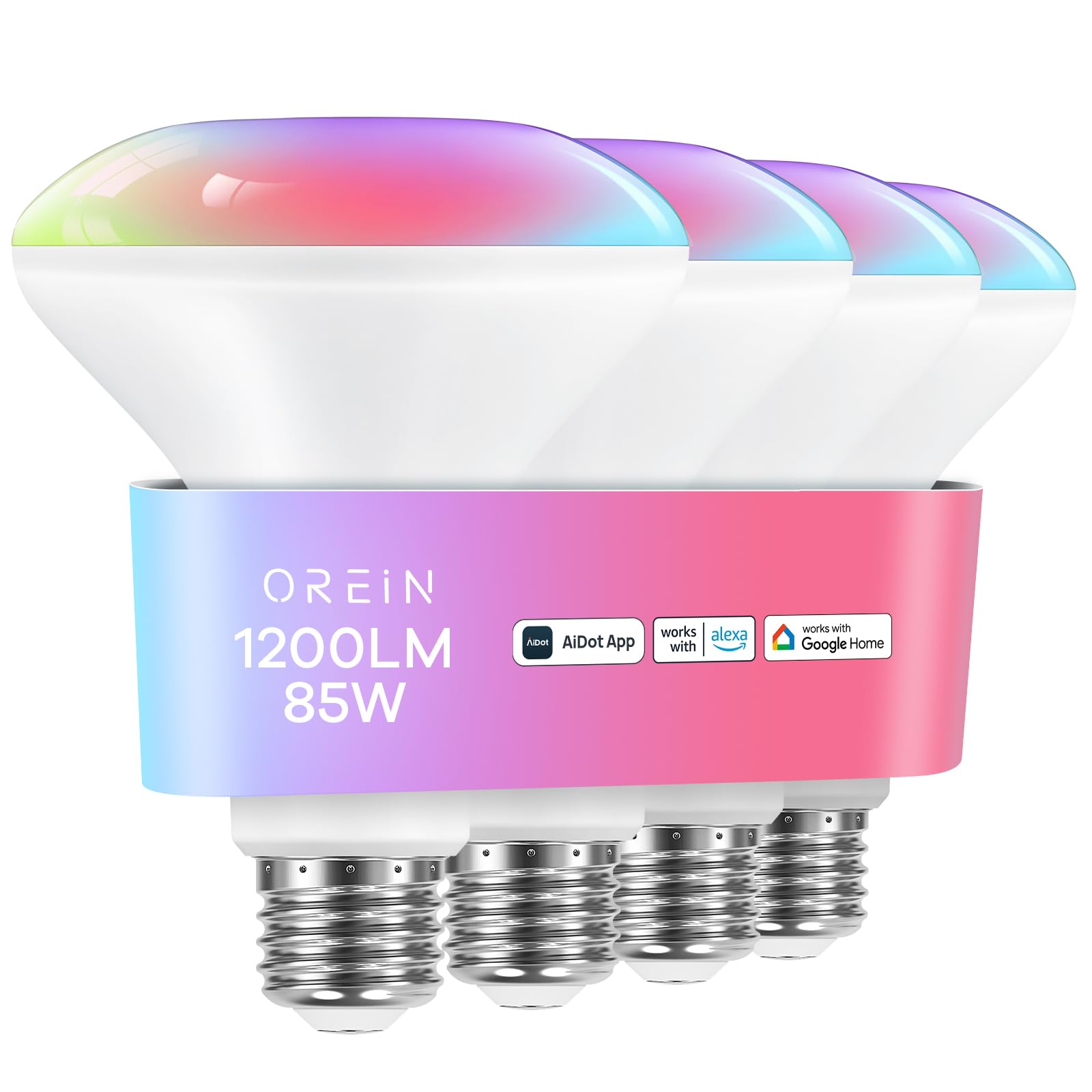 Orein Smart Light Bulb,1200 Lumens Br30 Smart Flood Light Bulbs Work With Aidot App, Alexa, Google Home, Rgbtw Color Changing Li