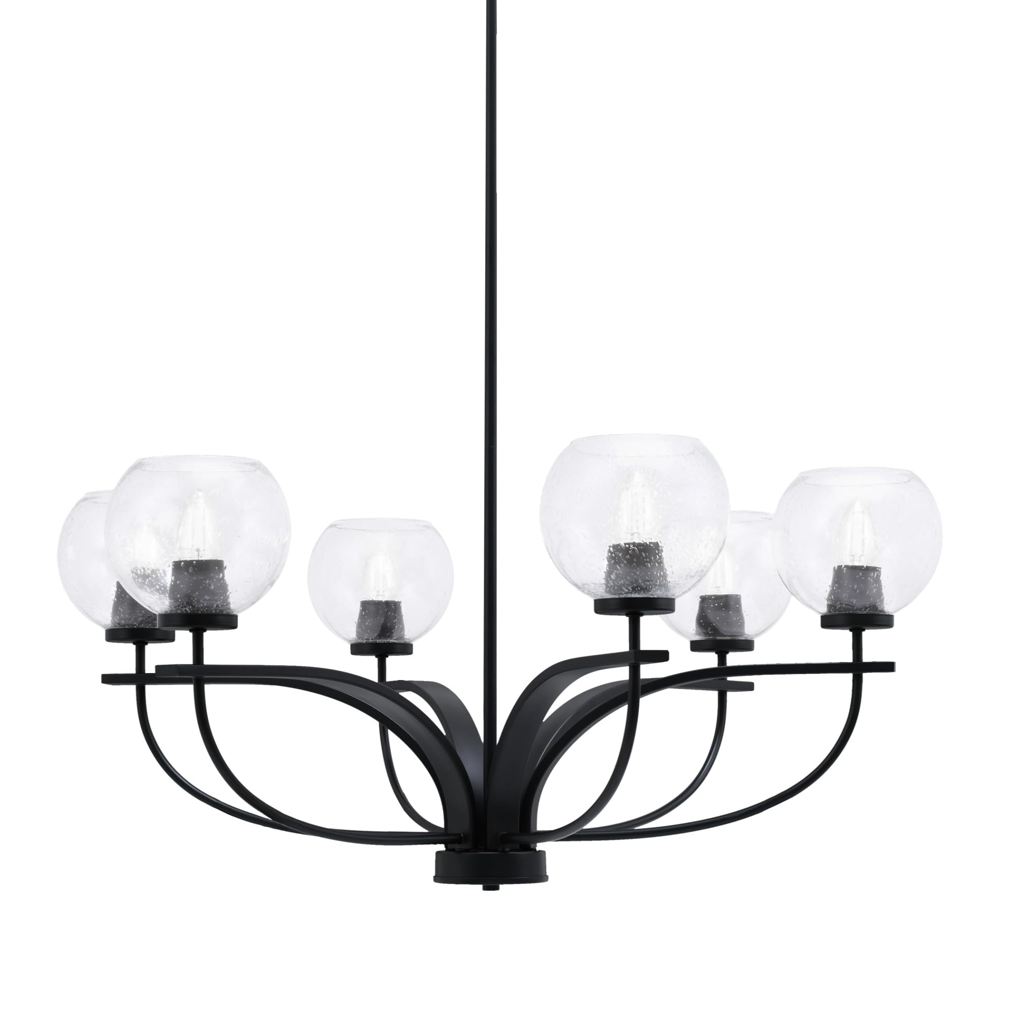 Toltec Lighting Cavella 6 Light Chandelier Shown in Matte Black Finish with 5.75&quot; Clear Bubble Glass