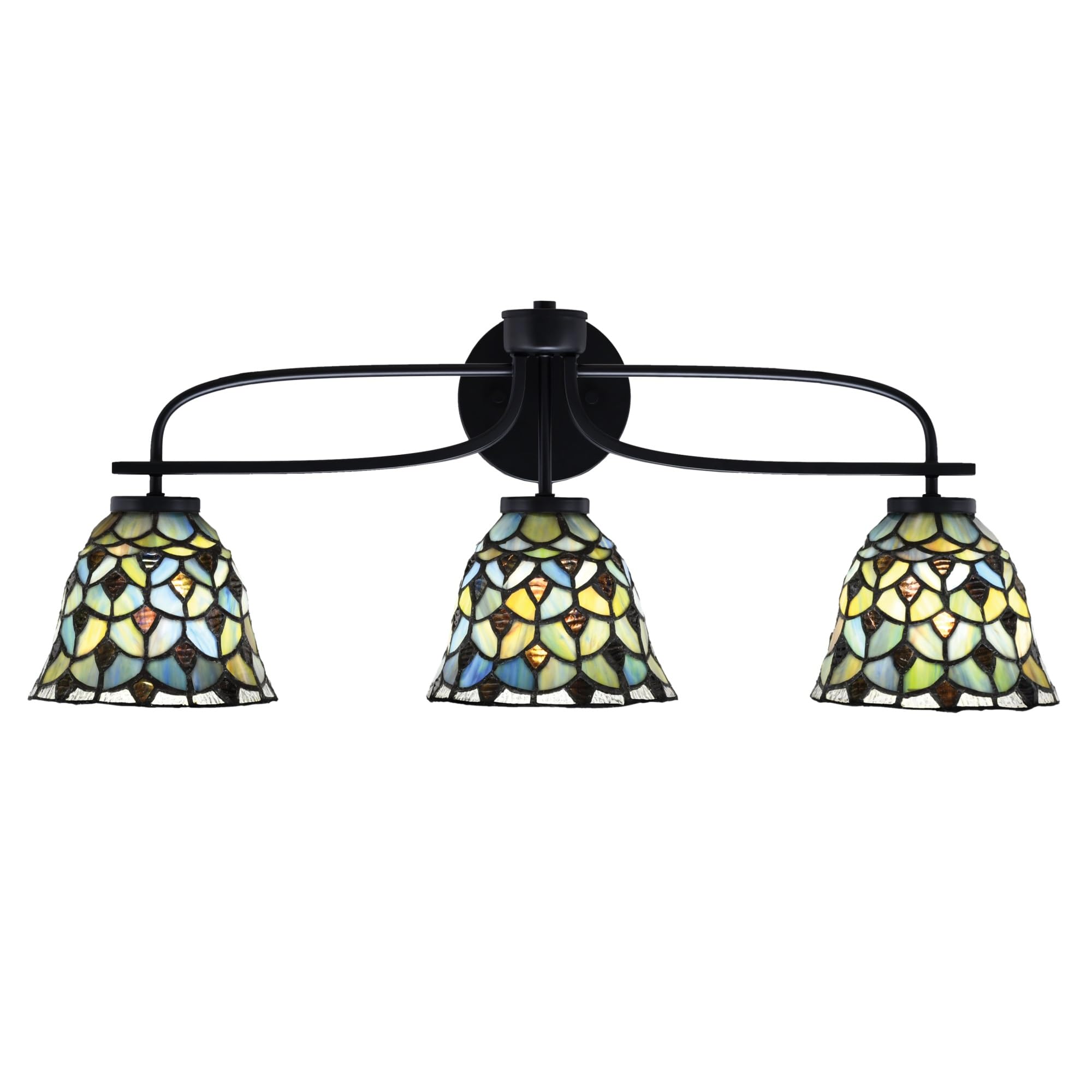 Cavella 3 Light Bath Bar Shown In Matte Black Finish With 7" Crescent Art Glass