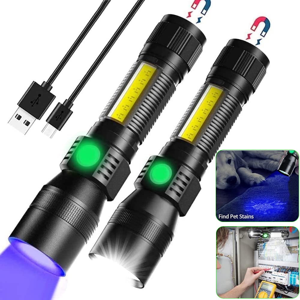 Hoxida Black Light Uv Flashlight - 2000 Lumen Tactical Led, 3-In-1 Modes, Rechargeable, Waterproof, 2Pcs, Aluminum