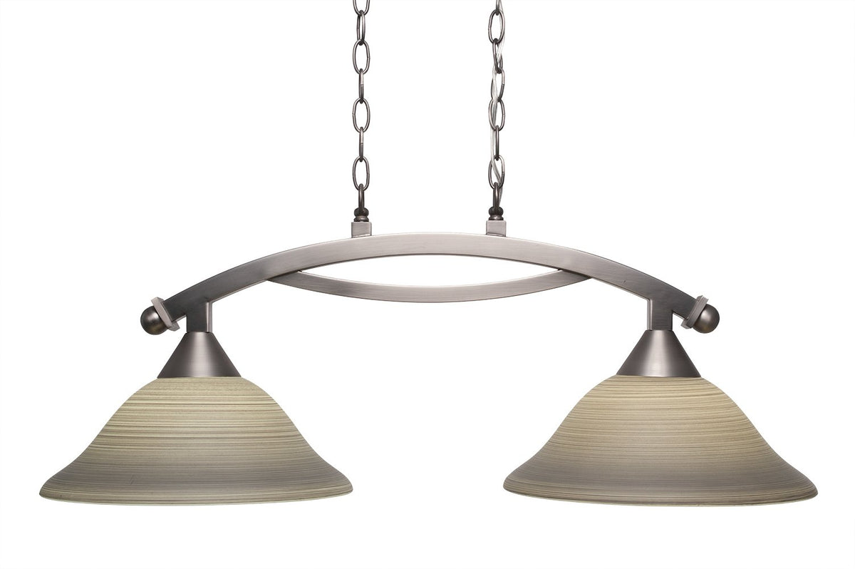 Toltec Lighting 872-BN-604 Bow 2 Light Island Light with 12&quot; Gray Linen Glass, Brushed Nickel Finish