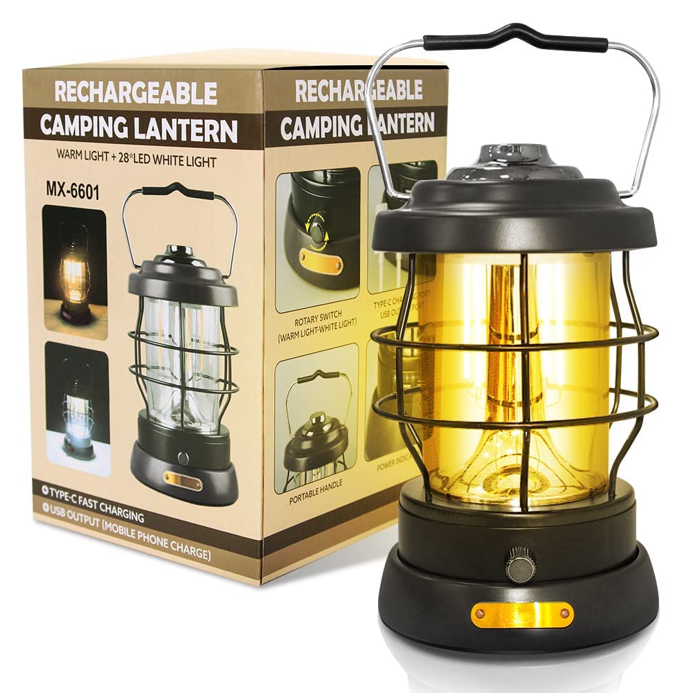 UniqueFire Retro Camping Lantern 1500LM Rechargeable 4x8in Black ABS