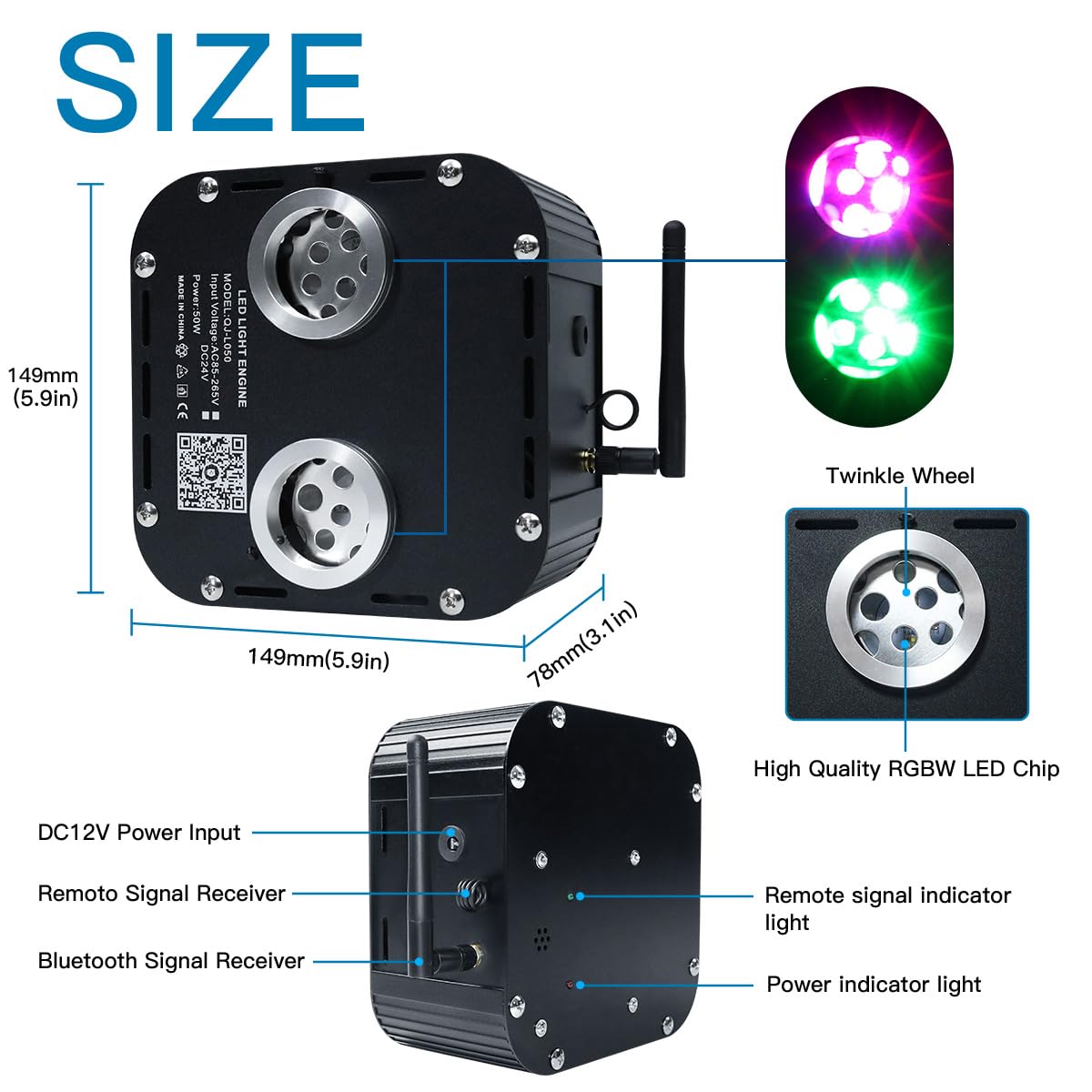 Akepo 50W Dual-Head Dual-Color Twinkle Fiber Optic Light Engine  Twinkle+Same Or Different Color+Bluetooth App Control+Music Activated+28-Key Remote For Home Fiber Optic Star Ceiling Kit