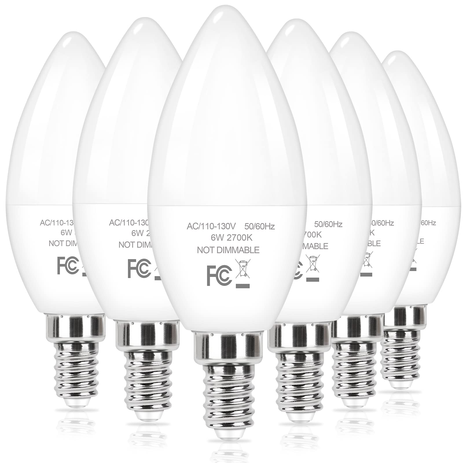 Odnora E12 Candelabra Bulbs 60W Equivalent, 2700K 6W 450 Lumens Led Chandelier Lights, Soft Warm White Ceiling Fan Bulbs, B11 Ca