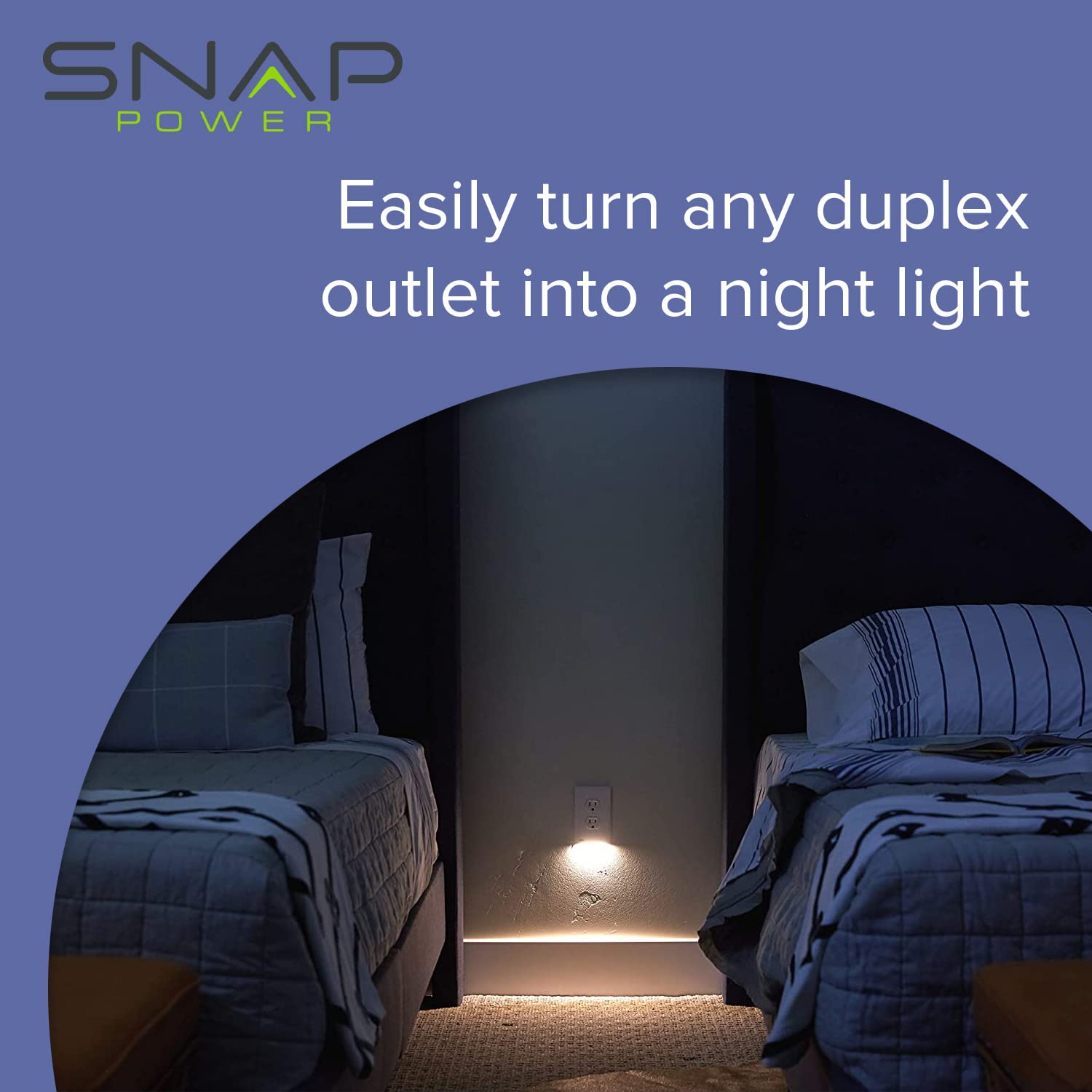 SnapPower GuideLight 2 Duplex Outlet Wall Plate with LED Night Lights, Auto On/Off Sensor, Light Almond