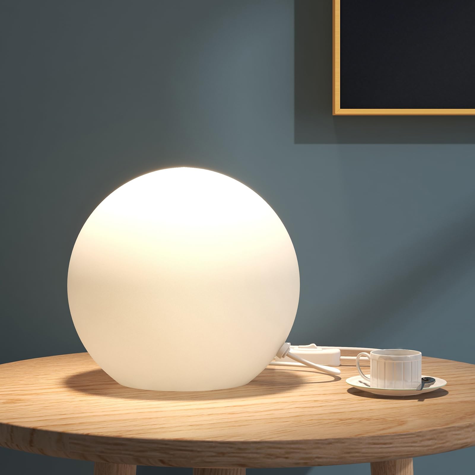 Rokinii Casa 10 Inch Ball Table Lamp With Glass Shade, Ball Light Bookshelf Lamp For Bedroom, Dorm, Office And Bedroom Bookshelf Reading Decoration, Without Bulb