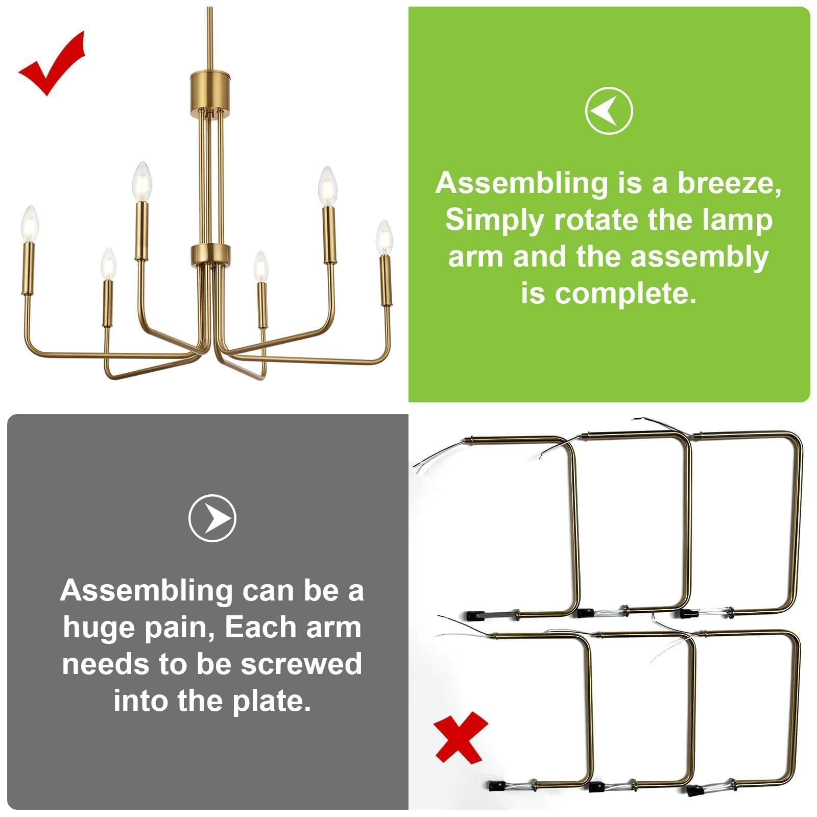 Niloah Brushed Gold Chandelier, 6-Light Chandelier For Dining Room, Farmhouse Pendant Light Fixtures For Bedroom, Foyer, Living