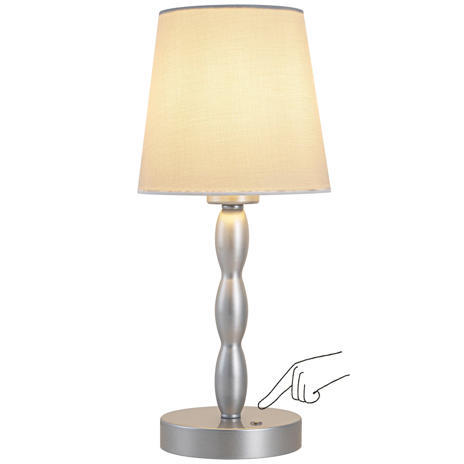 CASTLELIFE Portable Cordless Table Lamp, Touch Control, 3-Level Brightness, Metal, Silver, Model CL8433