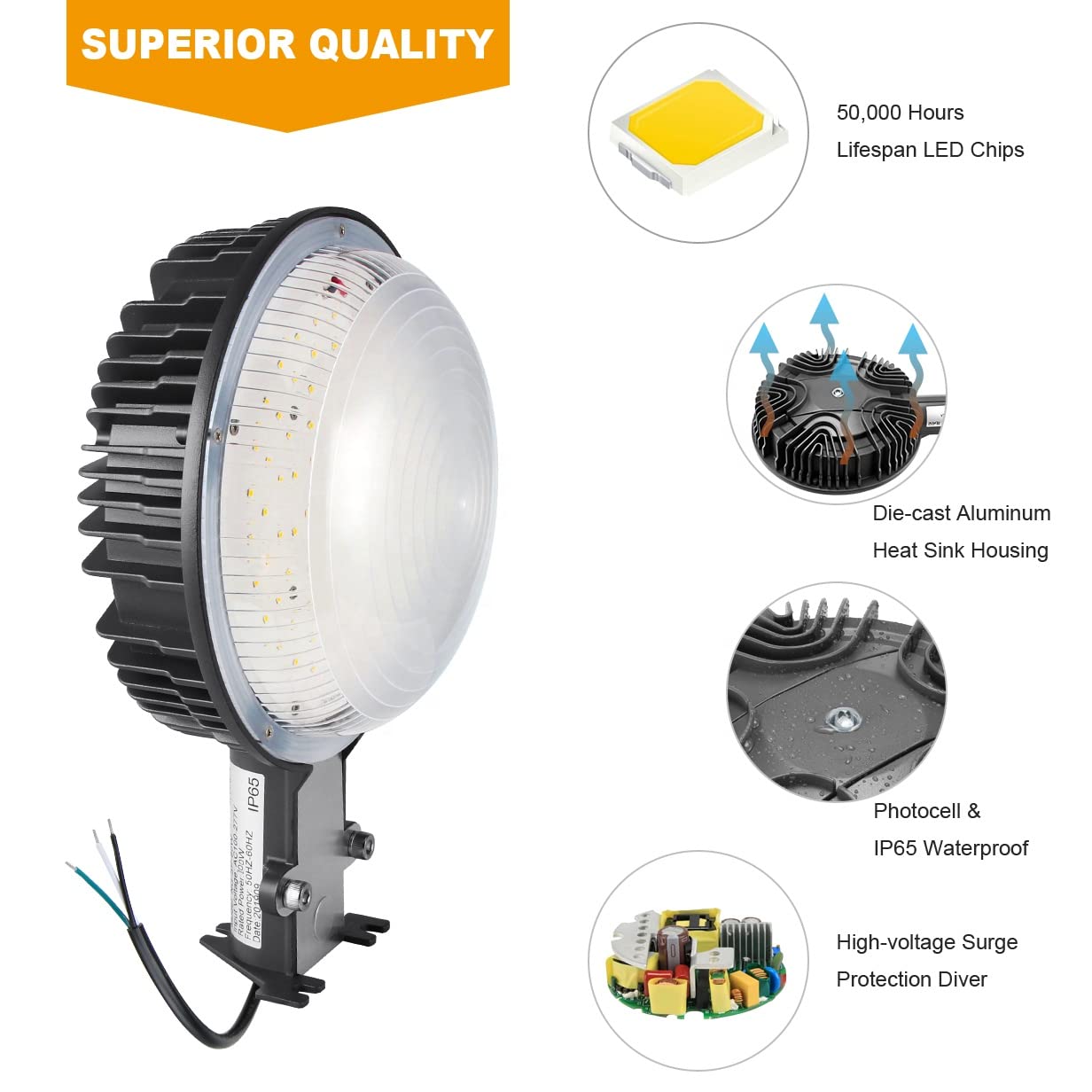 NUOGUAN 80W LED Barn Light, 12000LM, Dusk to Dawn, ETL Listed, IP65 Waterproof, 5000K Daylight, Model NG-SP-80