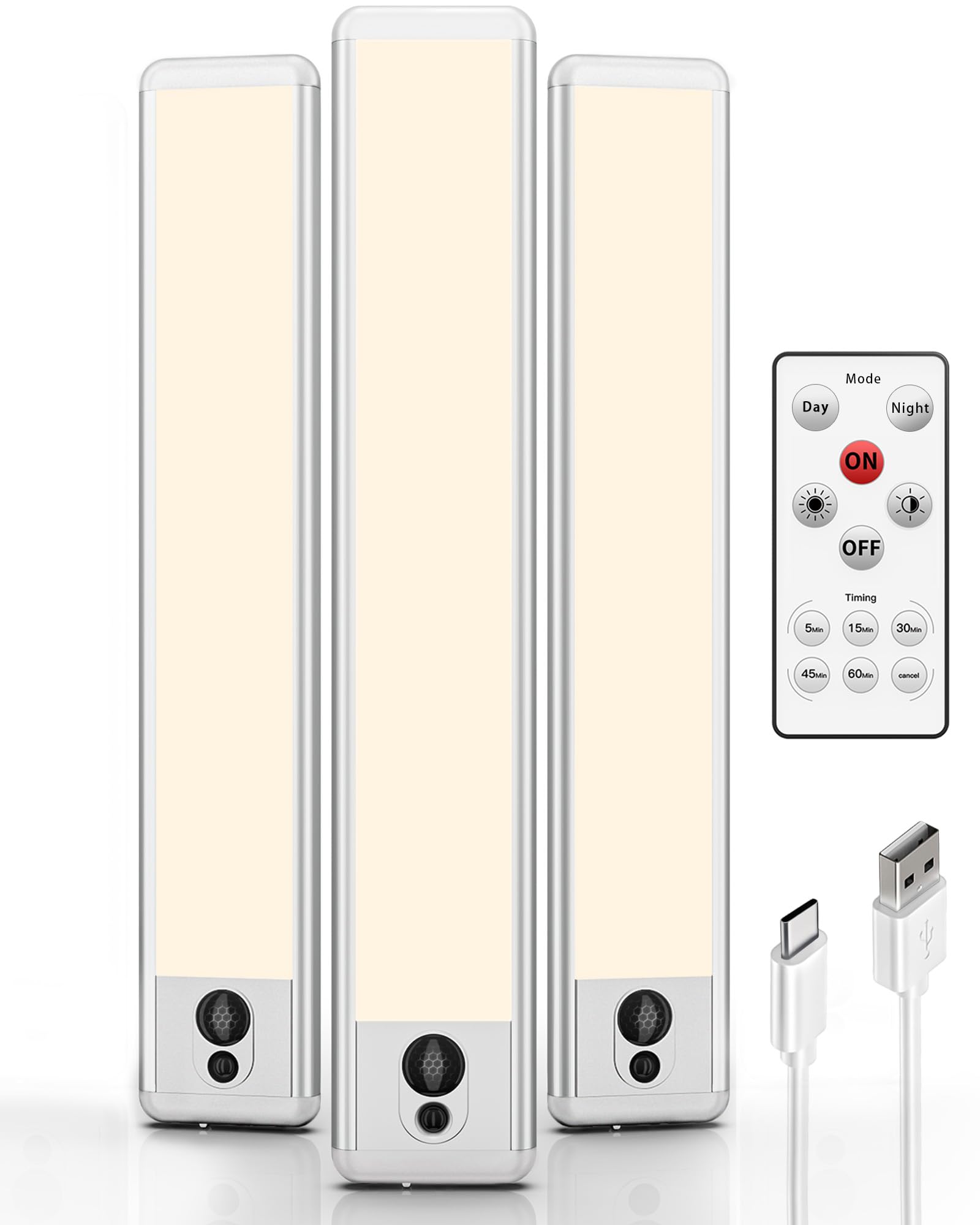 EZVALO Under Cabinet Lighting, Rechargeable Motion Sensor, Dimmable, Warm White, 3 Pack with Charging Station, Model 65699cb1-a3b0-4e0c