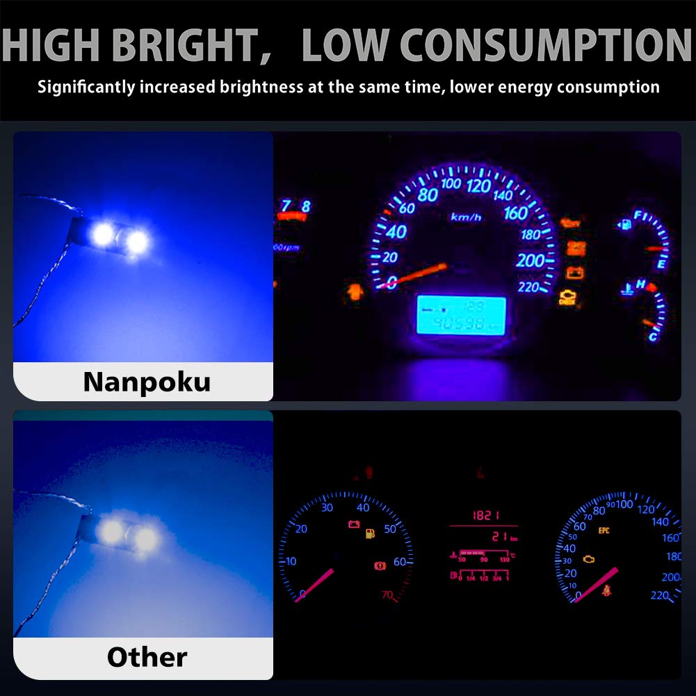 Nanpoku Super Bright 12X T5 74 73 37 2721 Led Bulb For Dashboard Instrument Panel Gauge Cluster Indicator Lights(Blue)
