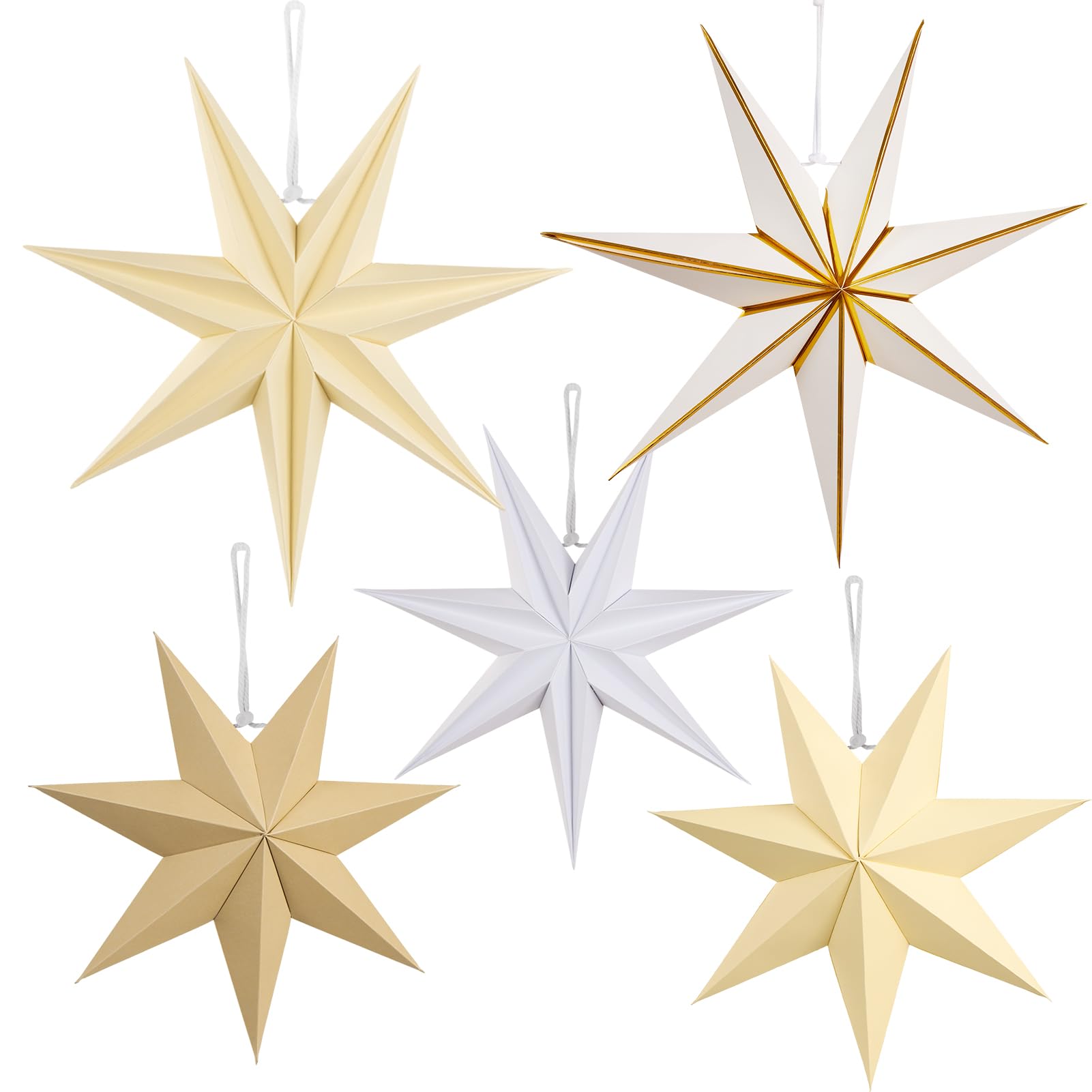 Paper Jazz 5 Pcs Paper Star Lanterns Party Decorations Paper Stars Christmas Hanging With Beige Brown Moravian Star Boho Vintage Christmas Ornaments For Xmas Tree Wall Ceiling Decoration.