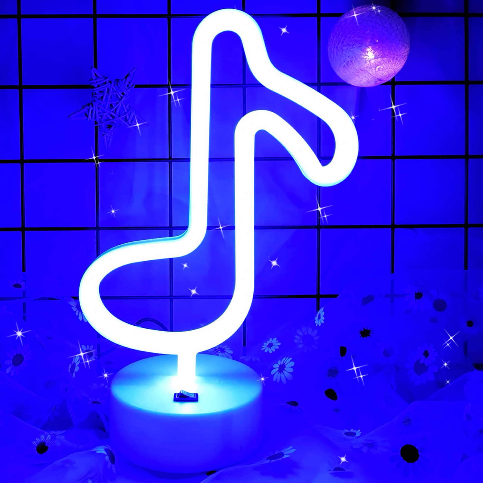 VIFULIN Musical Note Lights LED Light Music Note Neon Light Sign Music Note Lights Music Note Night Light with Stand USB/Battery