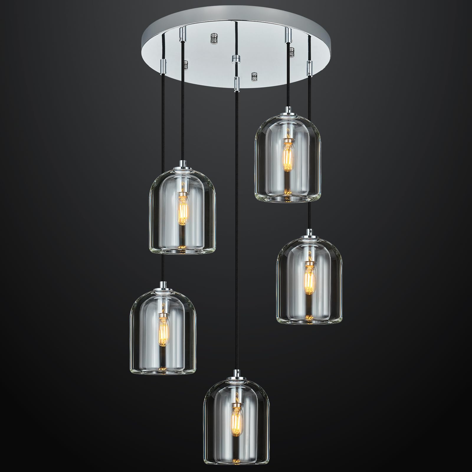 LBSQJ Modern Chrome Pendant Lights Kitchen Island Ceiling Chandelier Indoor Crystal Hanging Light Fixtures for Dining Room Kitchen Living Room Bedroom(5Light)