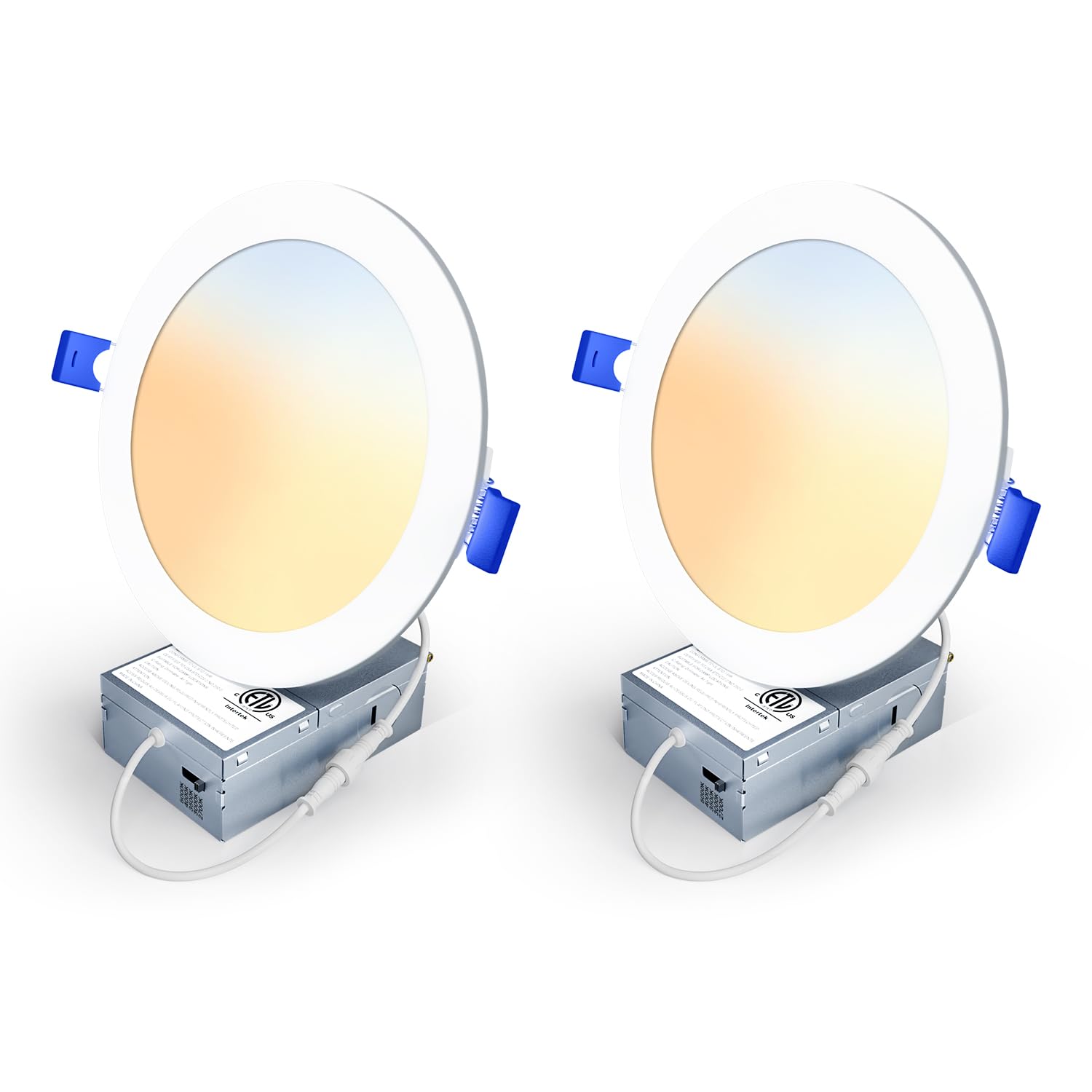 Veriligt 2 Pack 6 Inch 5CCT LED Recessed Light, Silm Canless Recessed Lighting, Dimmable, Damp Rated, 2700K-5000K Selectable, Wa