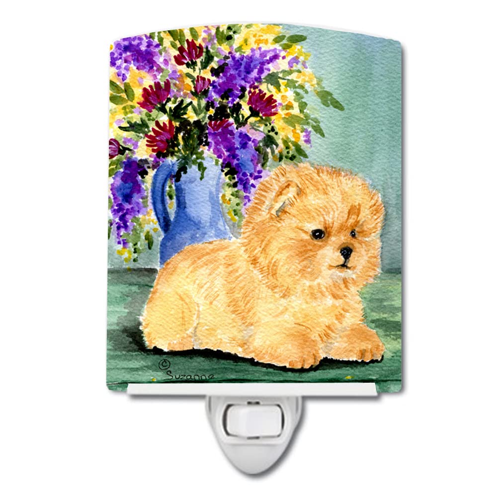 Caroline'S Treasures Ss8302Cnl Pomeranian Ceramic Night Light Compact, Ul-Certified, Ideal For Bedroom, Bathroom, Nursery, Hallway, Kitchen, 6X4X3, Multicolor
