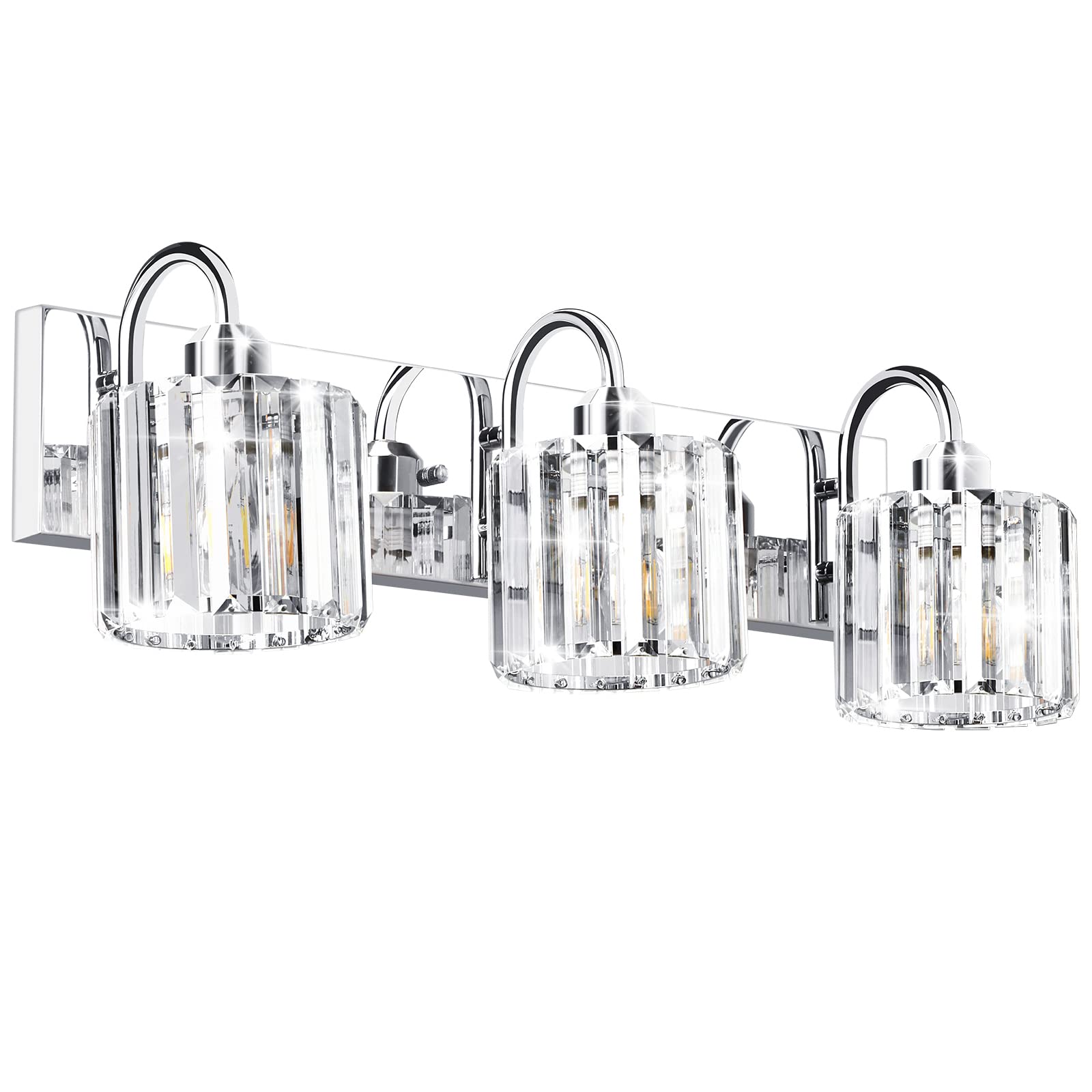 Valytime Bathroom Vanity Light, 3-Light Chrome Fixture, Polished Stainless Steel, Clear Crystal