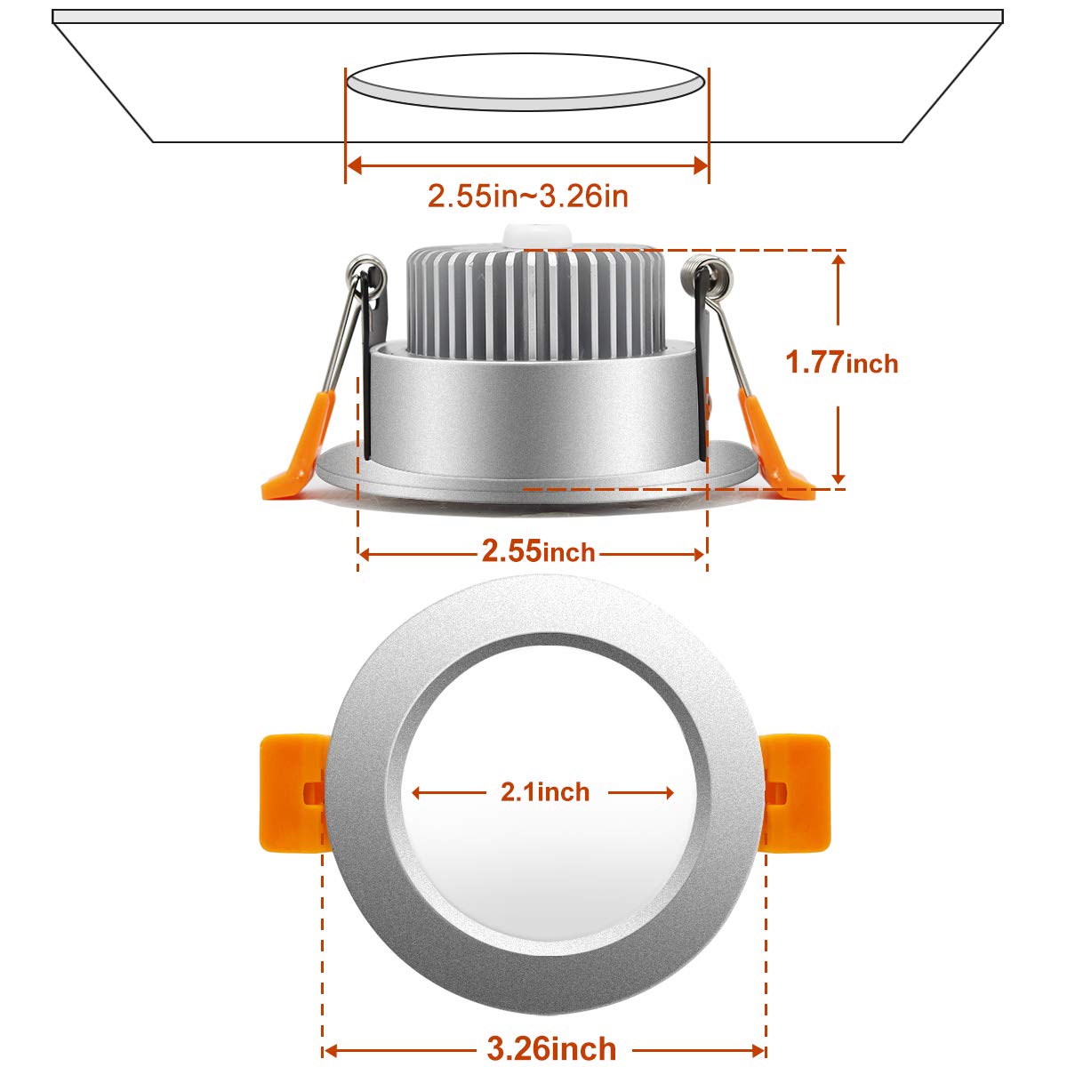 Ygs-Tech 3 Inch Led Recessed Lighting, Dimmable Downlight 5W(40W Halogen Equivalent), 5000K Daylight White Led Ceiling Light, Cri80, Silver Trim With Led Driver(4 Pack)