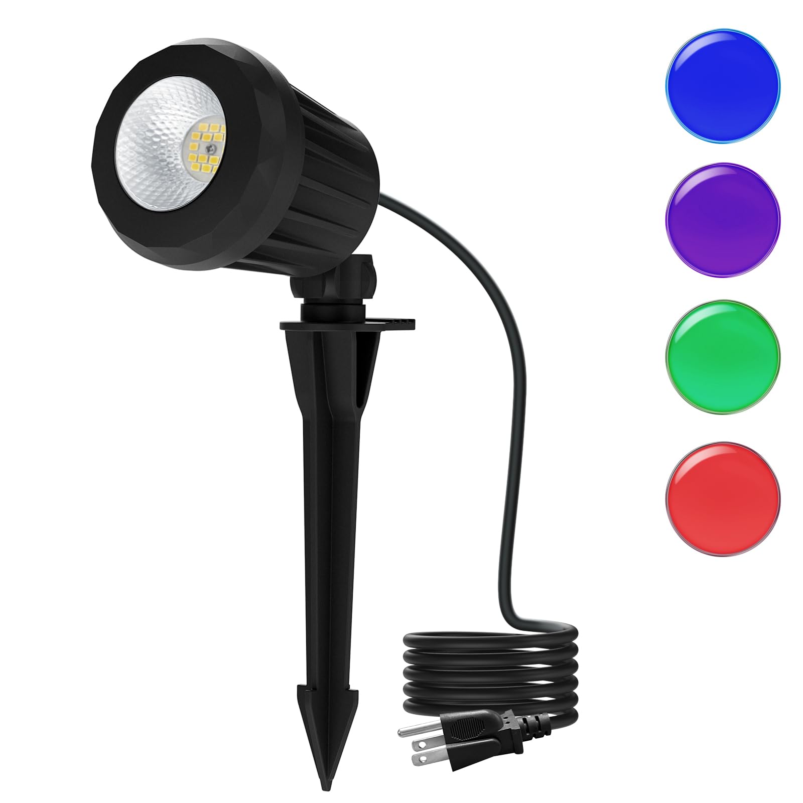 Holeva Halloween & Christmas Outdoor Spotlight  6500K Cool White Led Landscape Lighting With 4 Lenses (Rgb Purple)  Ip67 Waterproof  120V Plug-In For Yard  Garden Tree Holiday Decor(1 Pack  Black)