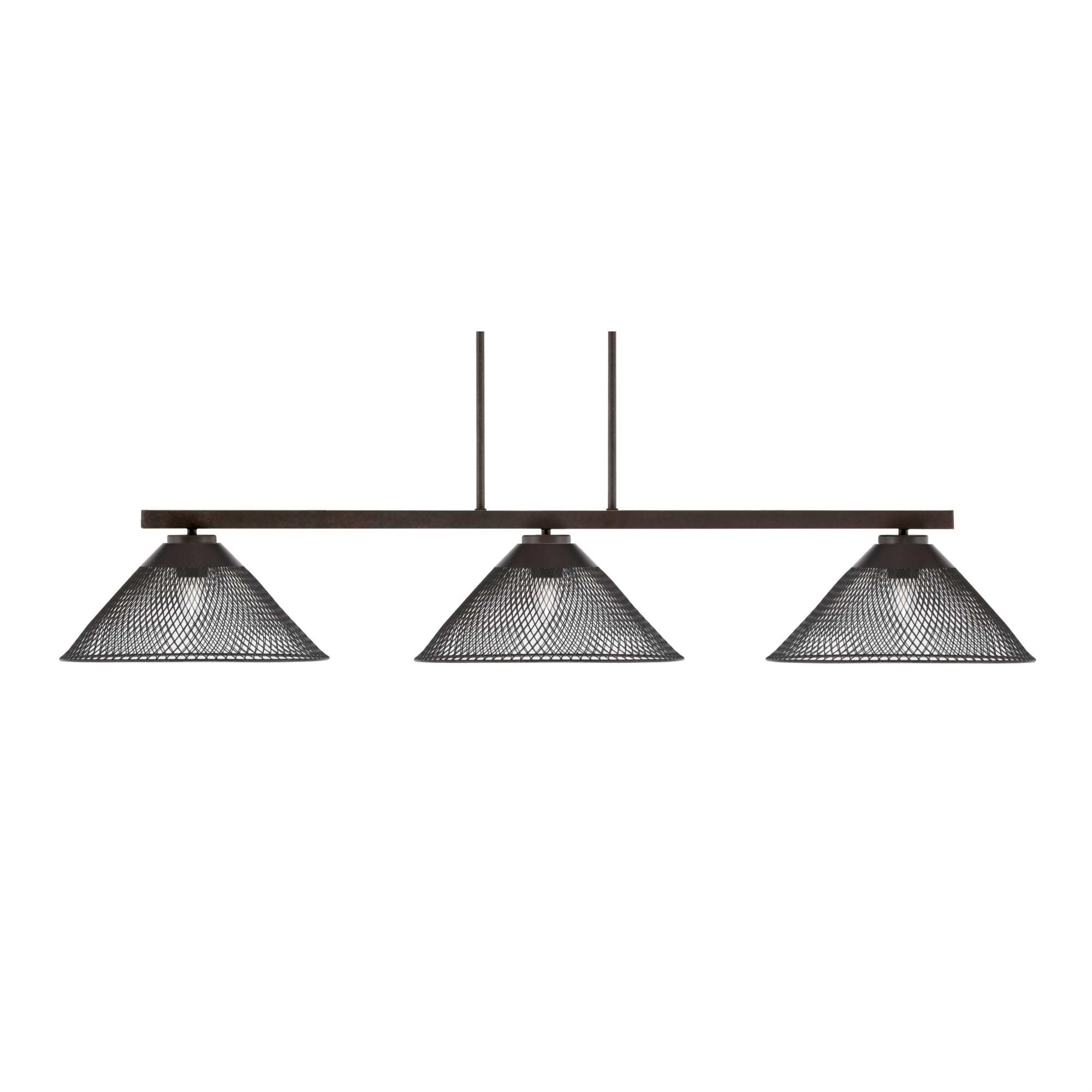 Toltec Lighting Atlas 3 Light Bar, Dark Granite Finish, Cone Mesh Shades, 14in