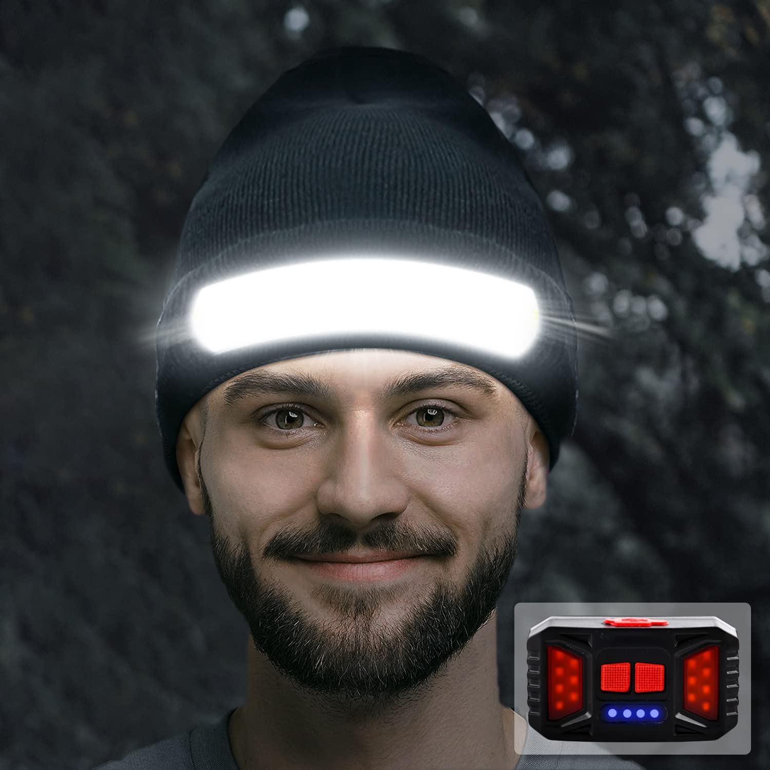 Easymaxx Rechargeable Headlamp Beanie, 1200Lumens Led Beanie Hat With Wide Beam Light Built-In, 6 Modes, Lightweight, Winter Hea