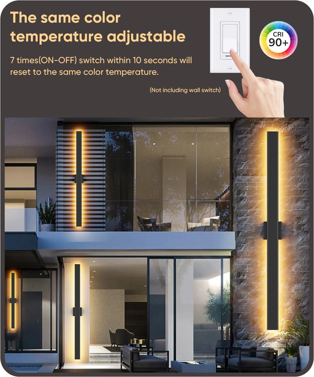 Aipsun Outdoor Wall Sconce - 31.5in Modern Black LED Light, 3000K/4000K/6000K - 2 Packs, Perfect for Entrance, Hallway
