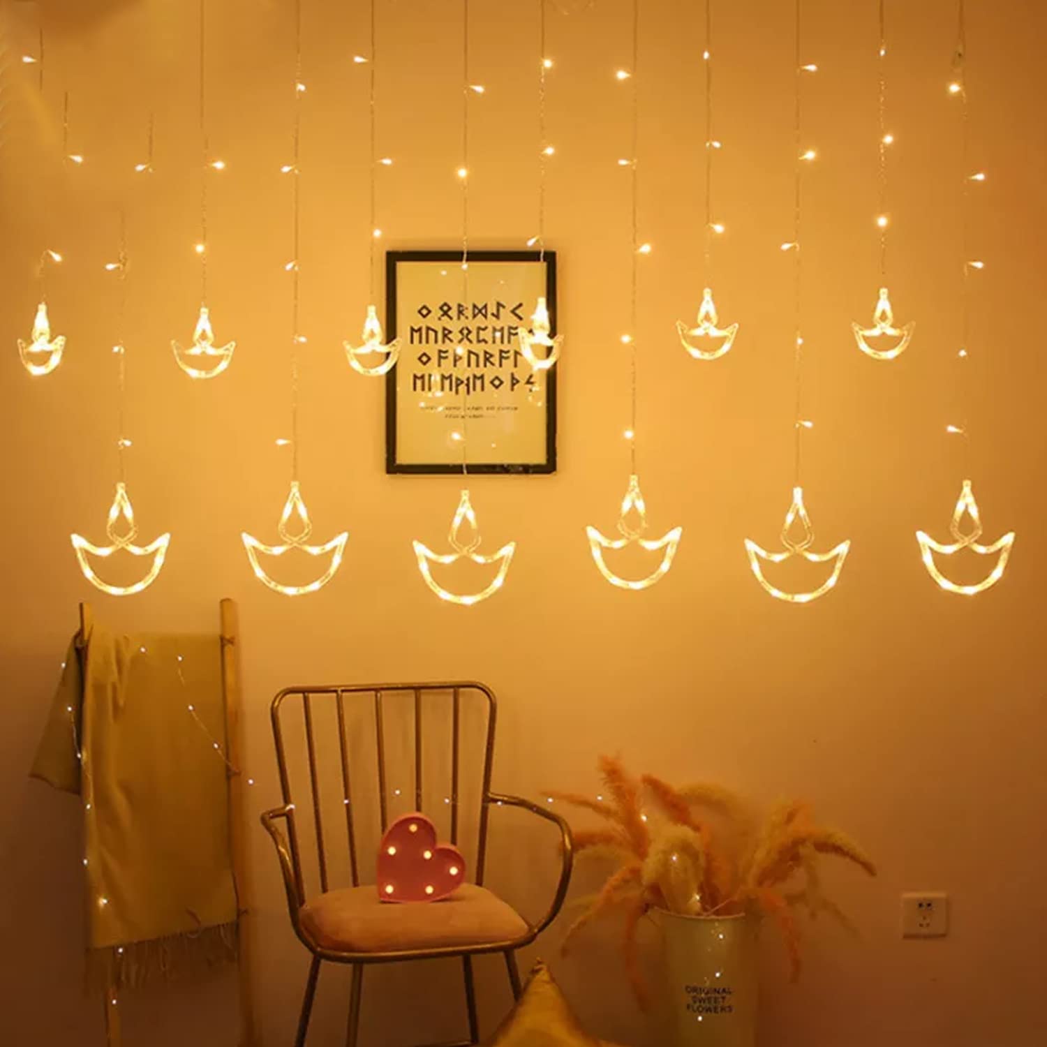 Kuber Industries Diya Shape String Lights|6 Big and 6 Small Window Decoration Lights|String Fairy Lights for Christmas,New Year,