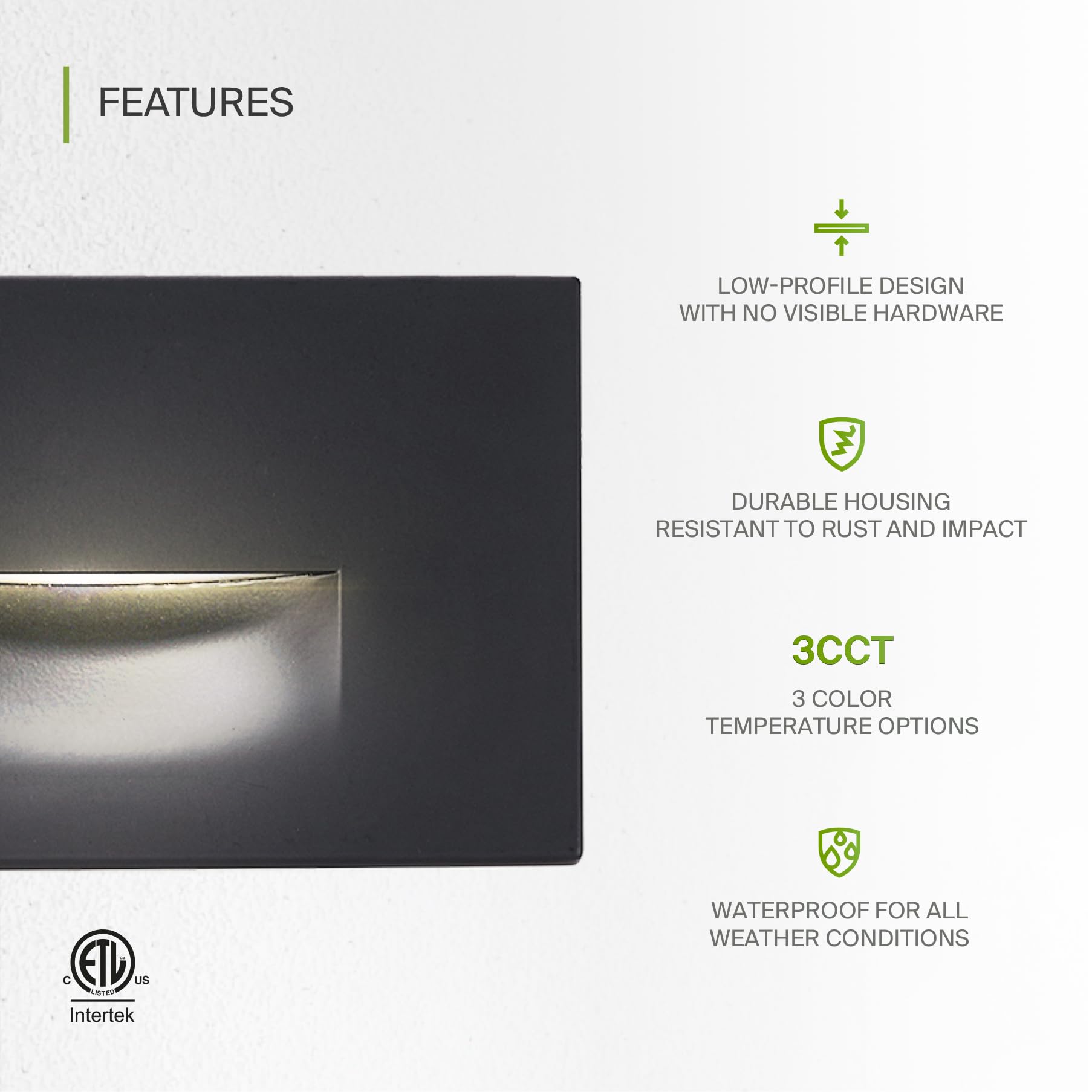 ASD LED Recessed Step Light Fixture, Dimmable, 3W 120LM, 3000K-5000K, 4.75 Inch, Black, 4 Pack