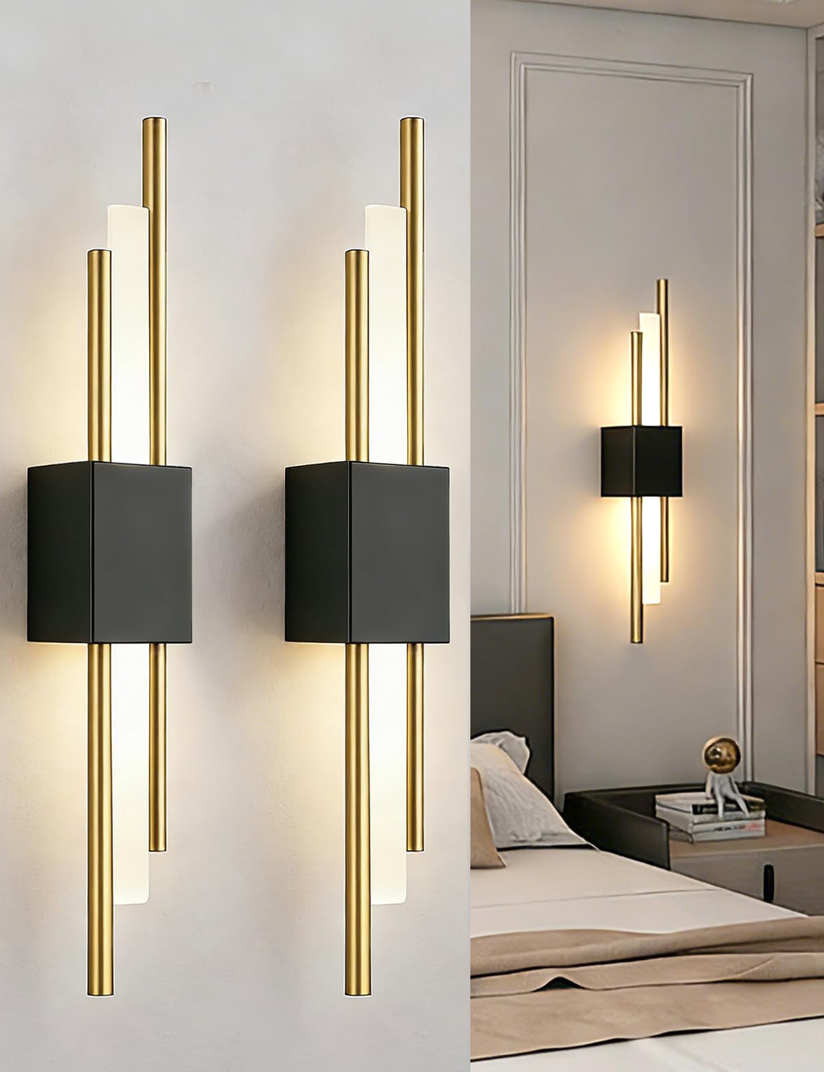 USB Rechargeable Wall Sconces Set of 2, Wireless Cordless Wall Lamp with Dimmable Timer, No Wiring Needed Mounted Wall Light, Mo