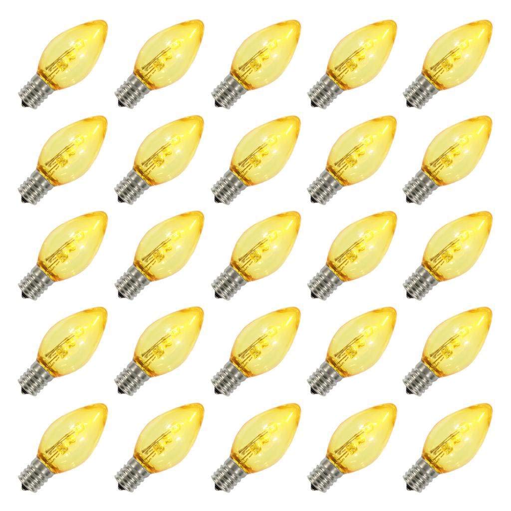 Vickerman C7 Transparent Plastic Led Yellow Dimmable Bulb, E12 Nickel Base, 3 Diodes, .90Watts, 120Volts, .9 Lumens, 25 Per Case