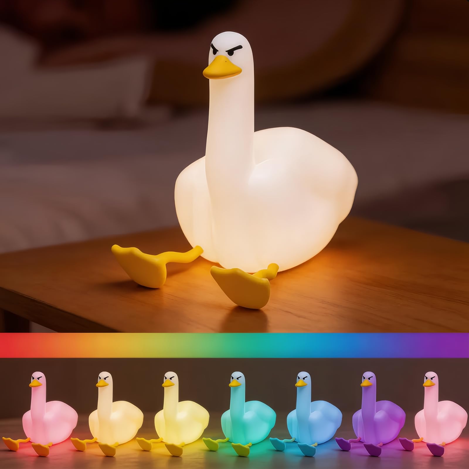 Eaistose LED Middle Finger Duck Night Light, 3 Level Dimmable Nursery Nightlight, Rechargeable Bedside Touch Lamp for Bedroom, C