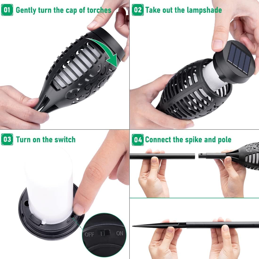 Aityvert Outdoor Solar Torch Lights, Outdoor Flame Decorative Ambient Lights Garden Decorative Flickering Flame Lights Garden Wa