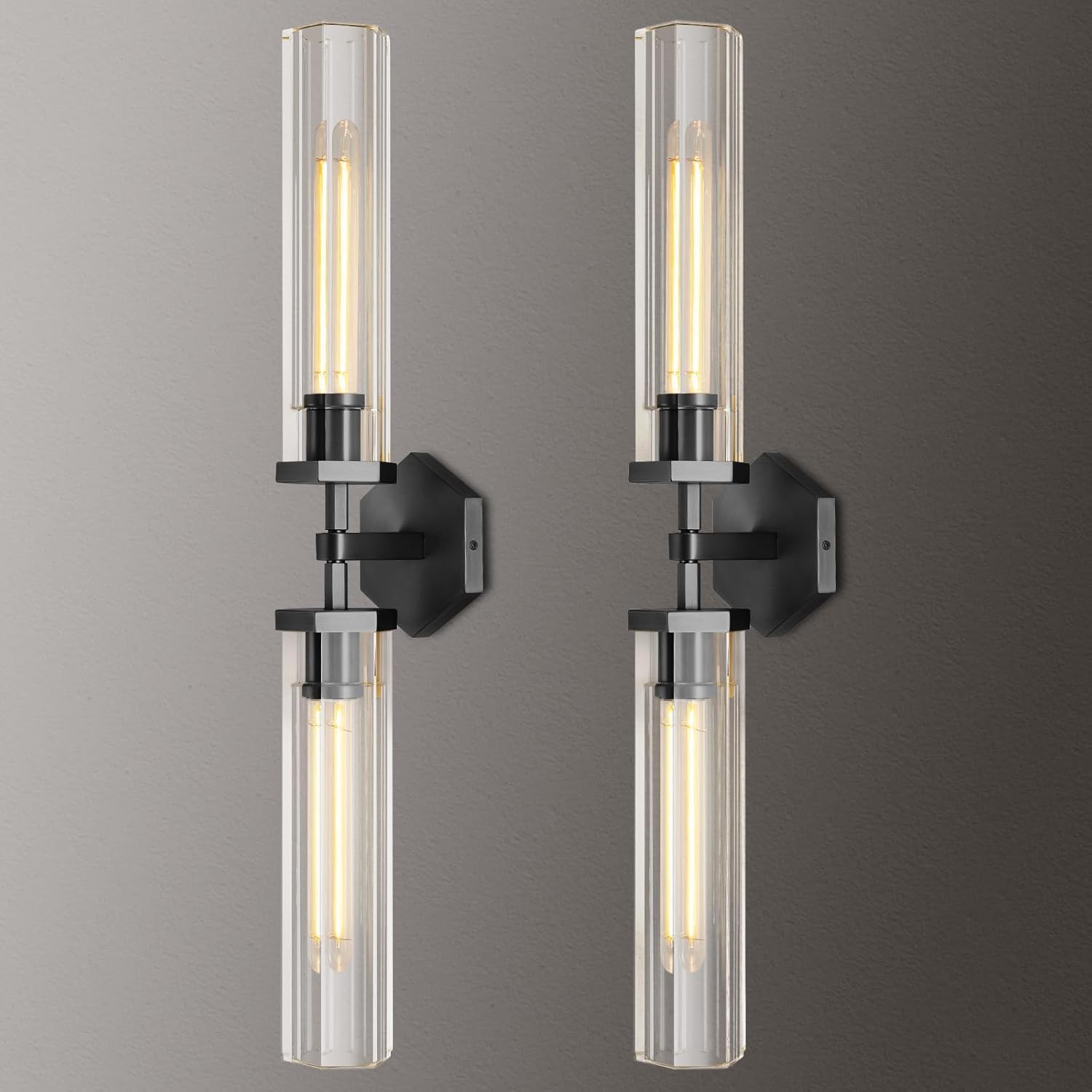 Black Crystal Bathroom Wall Sconces Set Of Two Modern Bathroom Vanity Llight Fixture 28.5In Linear Sconces Wall Lighting Indoor Wall Sconce Light For Bedroom Hallway Staircase Living Room Dining Room