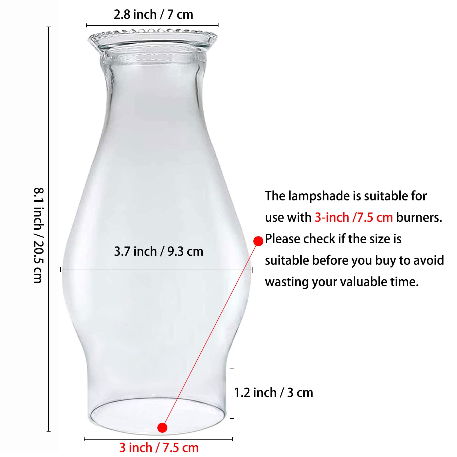 Gxfccyxt Oil Lamp Chimney 3 Inch Base 8 2/8 Inch Height Kerosene Lamp Shade Tall Clear Glass Replacement Lamp