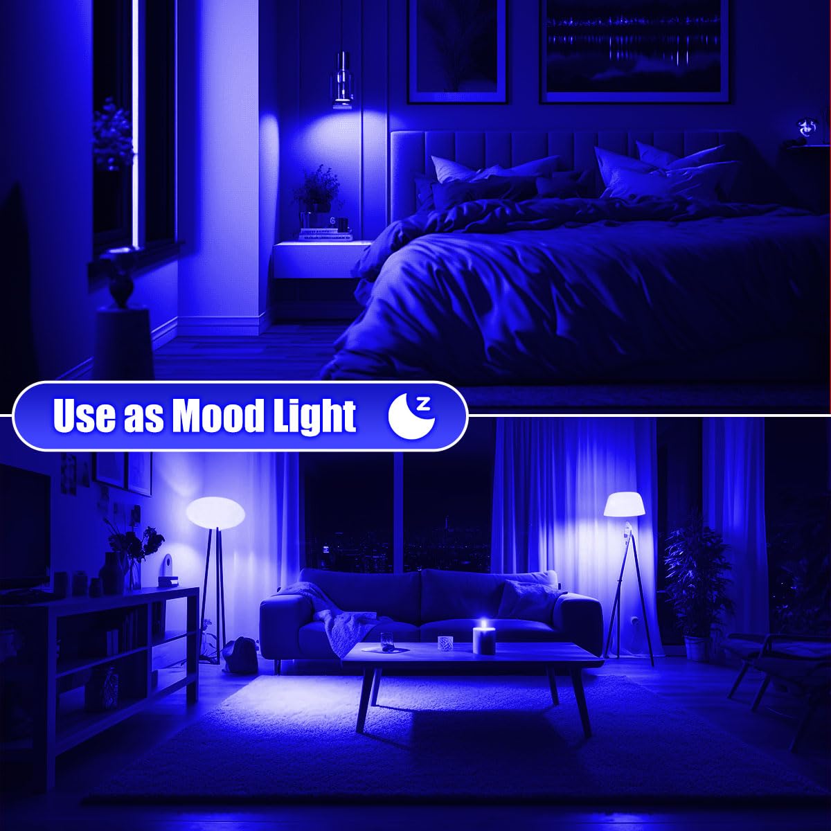 Wivety Blue Light Bulb, A19 E26 Base, 9W Led Blue Lightbulbs For Outdoor Porch, Indoor Party Decoration, Holiday Lighting, Hallo