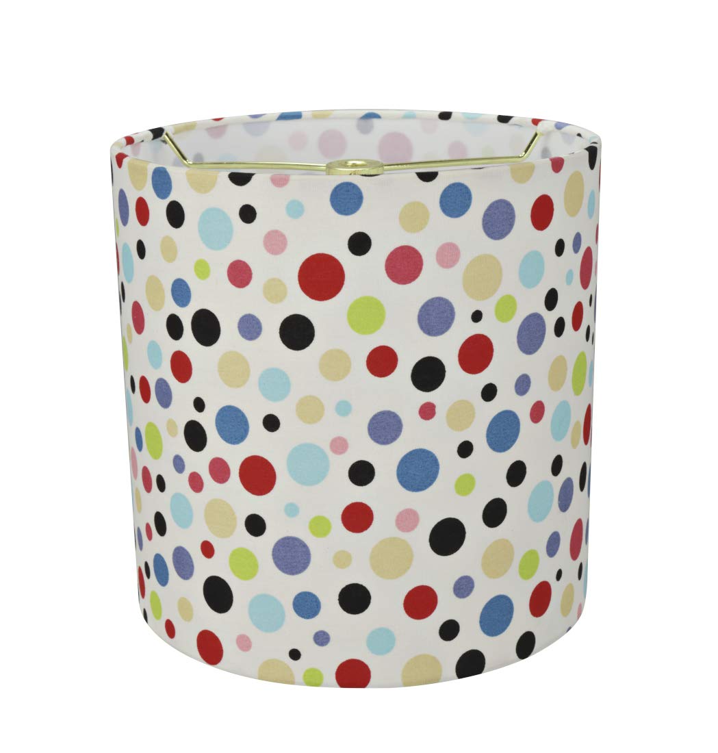 Aspen Creative Drum Lamp Shade 8inx8in White Cotton with Multi-Colored Dots Model 31229A