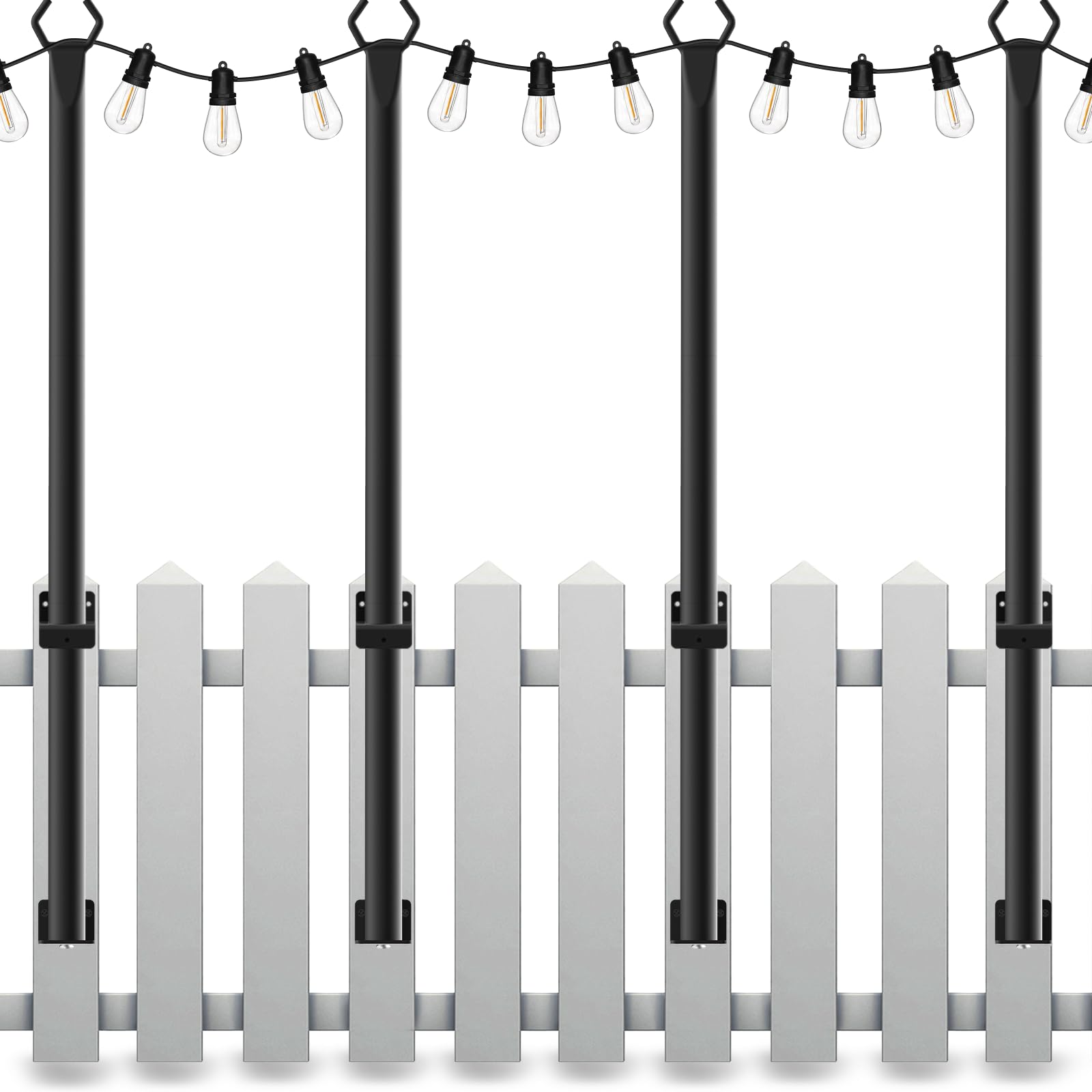Mutovlin String Light Poles 5FT, Metal, Black, 24 Pack for Outdoor Use, Patio, Deck, Backyard