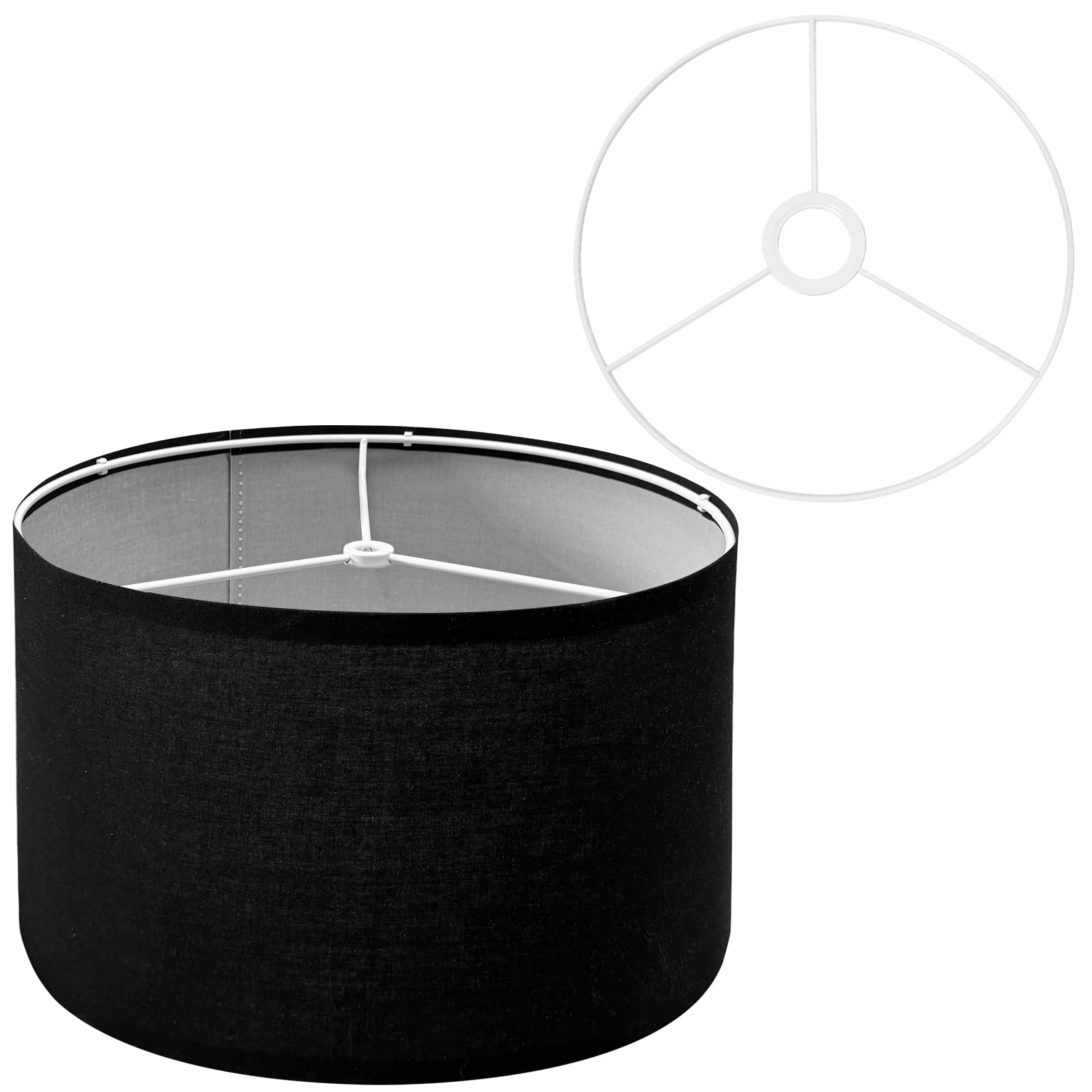 Drum Lamp Shades (Spider Fitter & E27/E26/E14 Fitter) for Table Lamps 13 Top x 13 Bottom x 9.8 High Black Lampshade Lamp Shade f