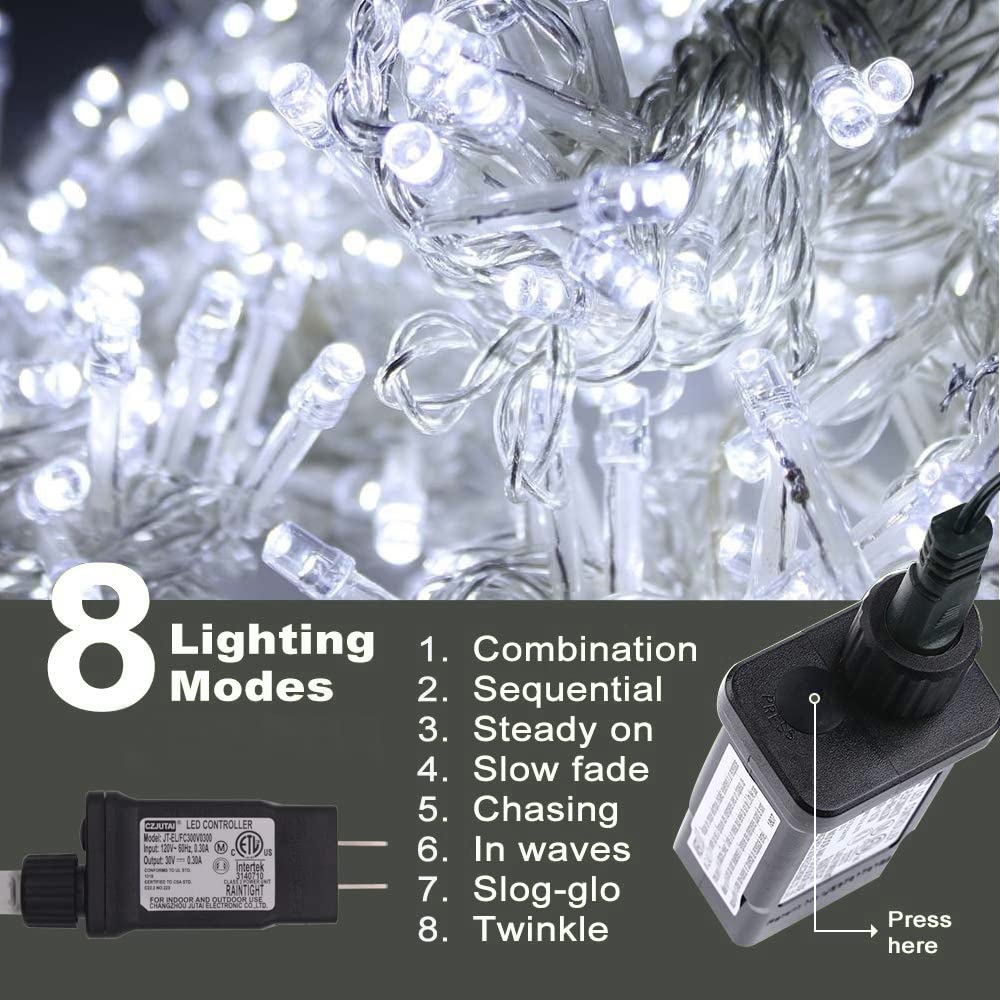 Indoor Christmas Lights Cool White - 320 Leds 115Ft/35M End-To-End 8 Modes Plug In Outdoor Waterproof Decorative Fairy Twinkle String Lights For Xmas Tree/New Year/Thanksgiving Day/Wedding/Patio/Home