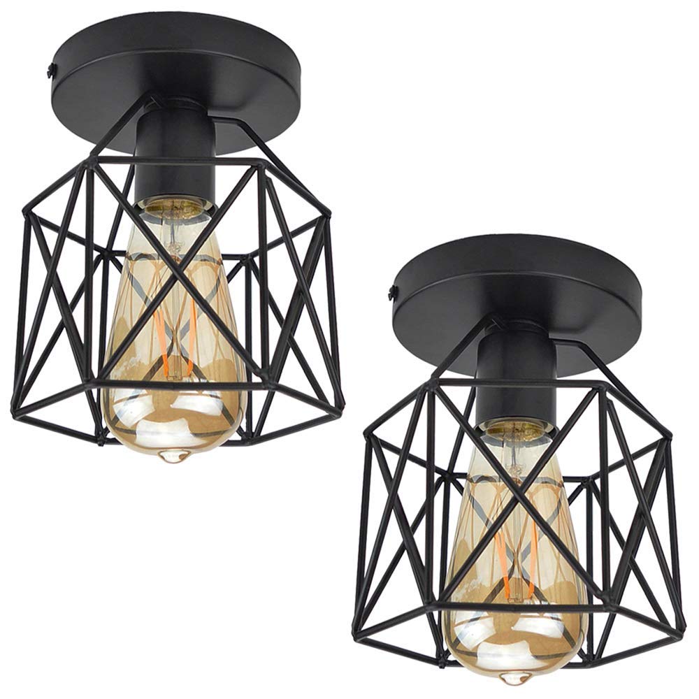 ZHMA Semi Flush Mount Ceiling Light Fixture, Retro Black, E26/E27, Metal, 2 Pack for Kitchen, Hallway, Porch, Bedroom
