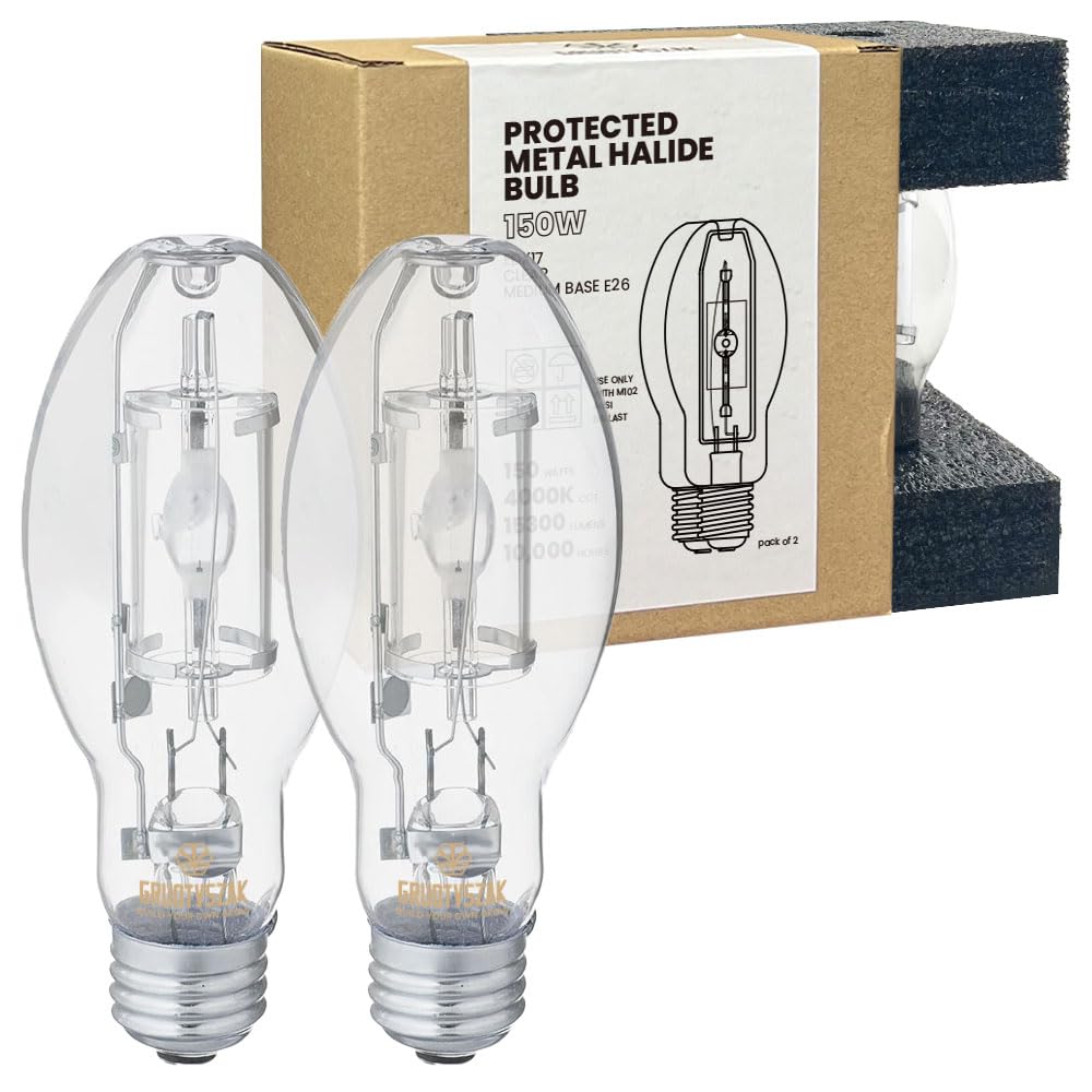 Gruotvszak Protected Mp150/U/Med 150 Watt Metal Halide Edx17, Medium Base(E26), Dusk To Dawn Bulb, 4000K, 15300 Lumen, Ansi Code