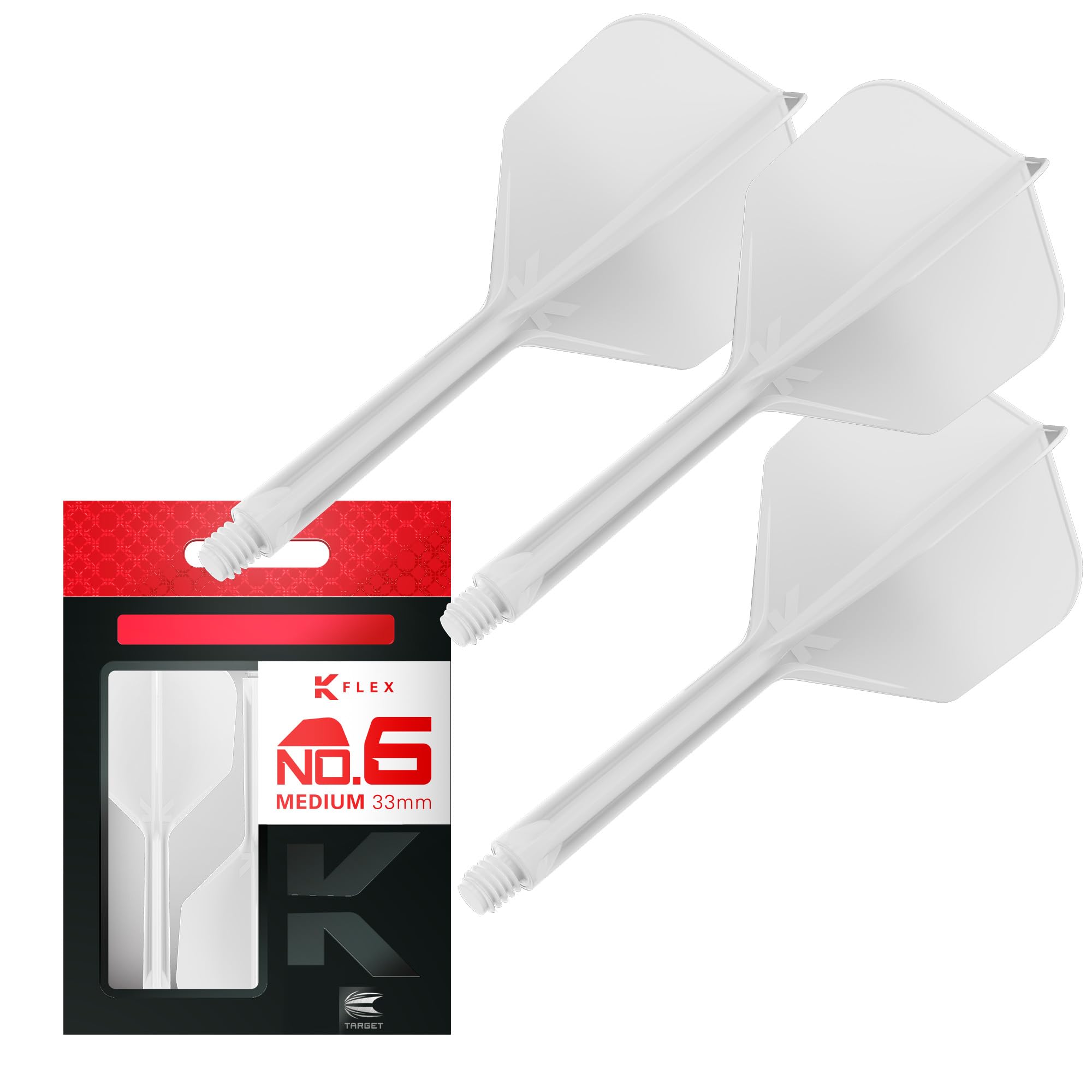 Target Darts K-Flex Dart Flights and Shafts, Medium (33mm), No.6 White, Pack of 3, Model taf1406