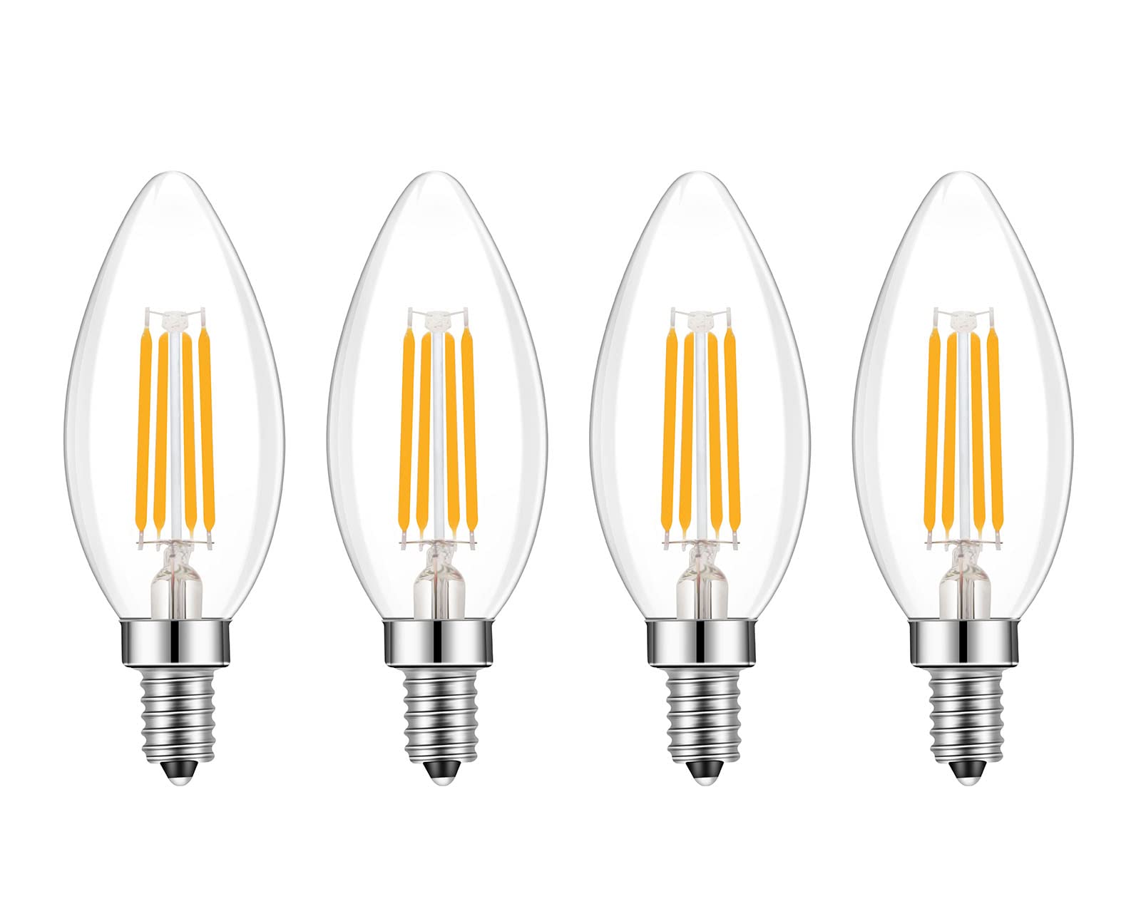 Lamsky E14 LED Filament Candle Bulb, Warm White 2700K, 40W Equivalent, C35 Clear Glass, 4 Count, Model LC015-E14-4WW