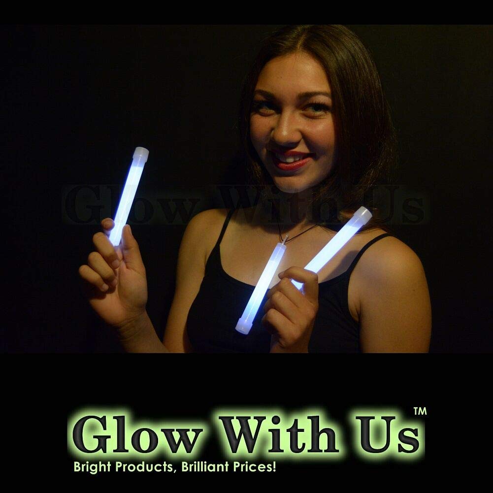 Glow With Us Glow Sticks - 600 Pack, 6” White Industrial Grade, 12-14 Hour Glow, 3-Year Shelf Life
