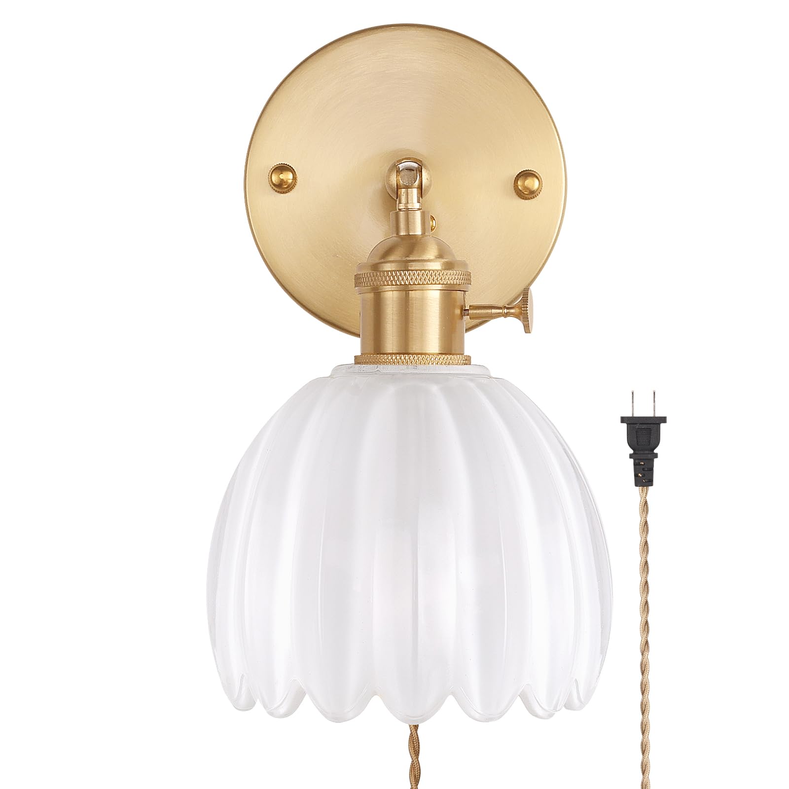 Shenmoyl Wall Sconce, Tulip White Glass Lampshade, Plugin, Model 1-9336, Corded Lighting for Bedroom and Doorway