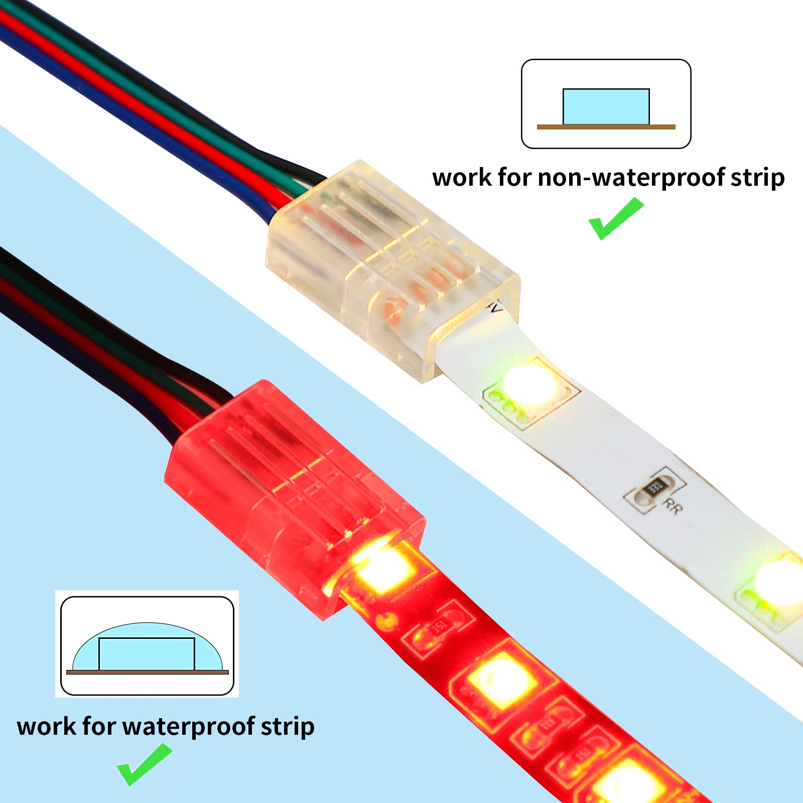 Homelylife 4 Pin Led Strip Connectors Solderless 10 Pcs With 16.4Ft Extension Cable 4 Conductor For Waterproof Or Non-Waterproof