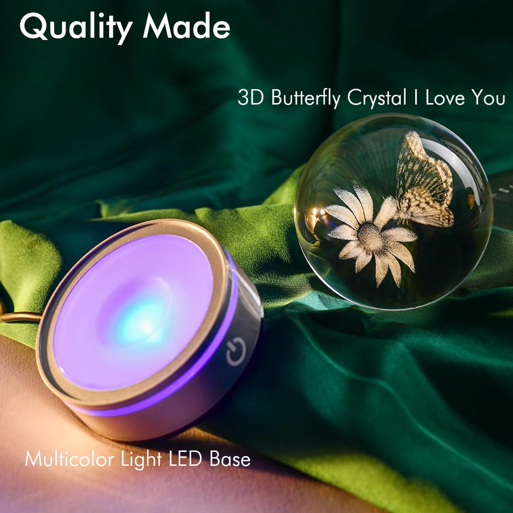 Ifolaina 3D Butterfly Crystal Ball Etched Butterfly Decor Night Light For Home Decor Butterfly Figurine Gift For Women Butterfly Lamp For Bedroom Unique Butterfly Gifts For Her